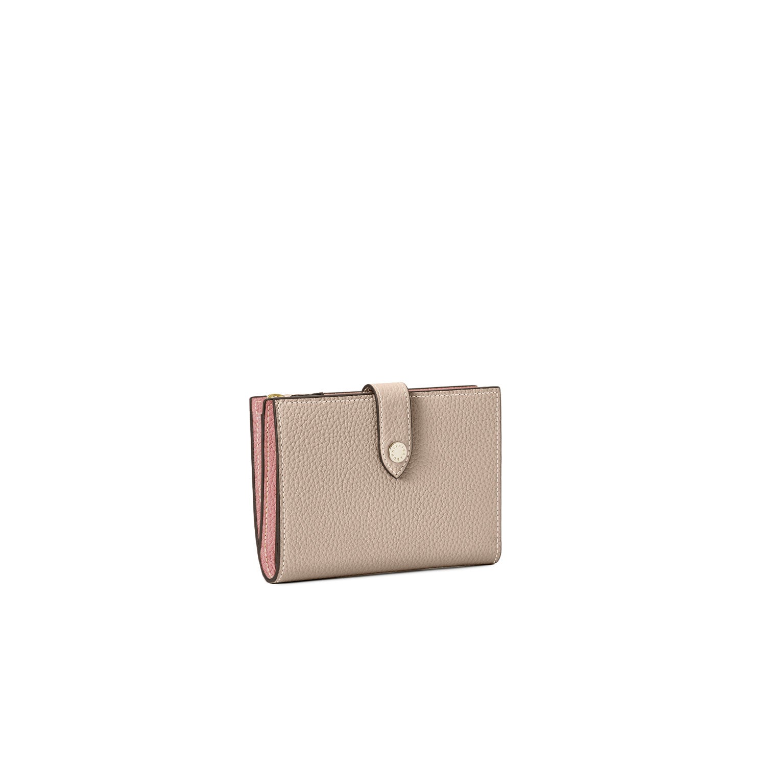 Belted Multi Medium Wallet Shrink Leather (Greige × Coral Pink)