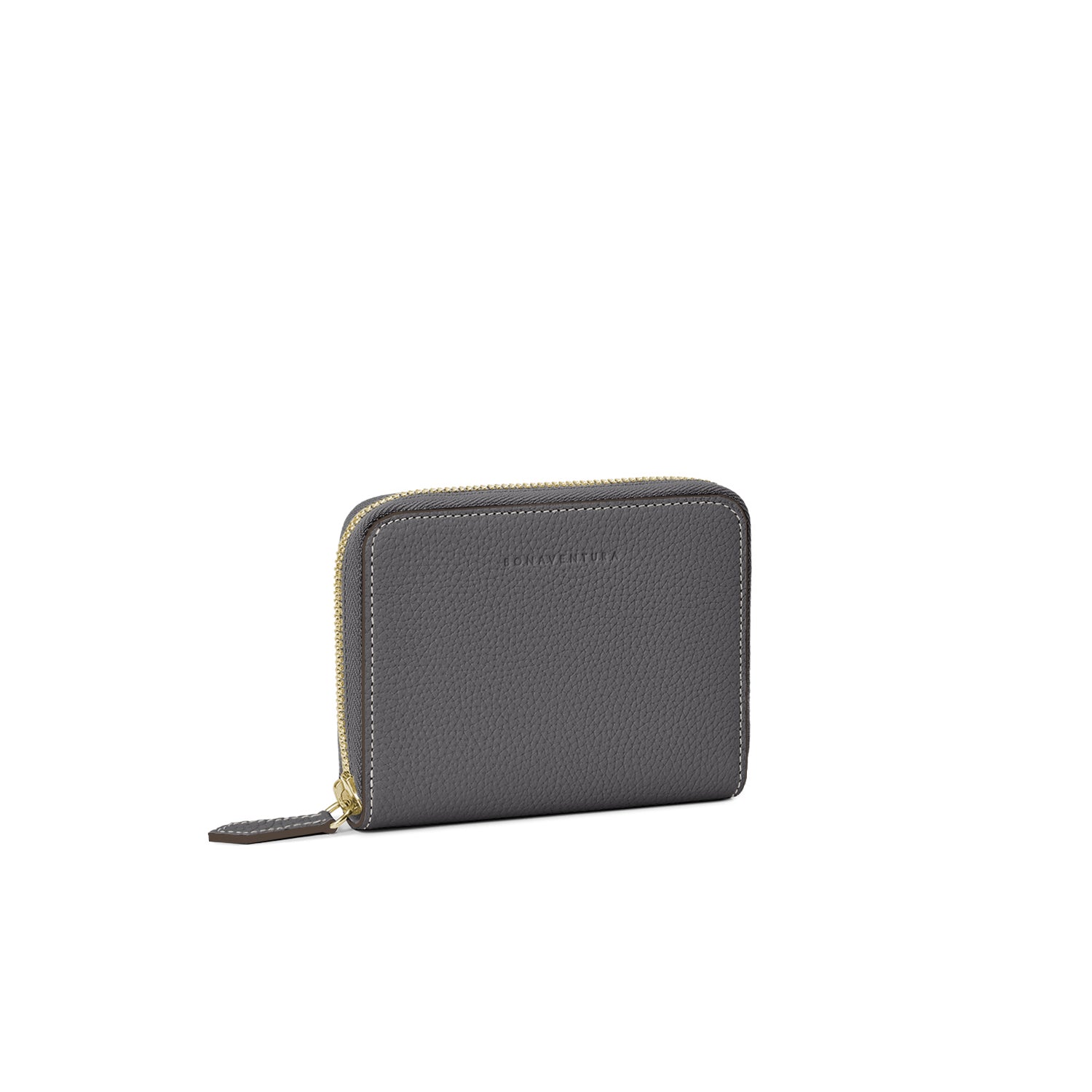 Medium Functional Zip Wallet Shrink Leather (Charcoal Gray × True Gray)