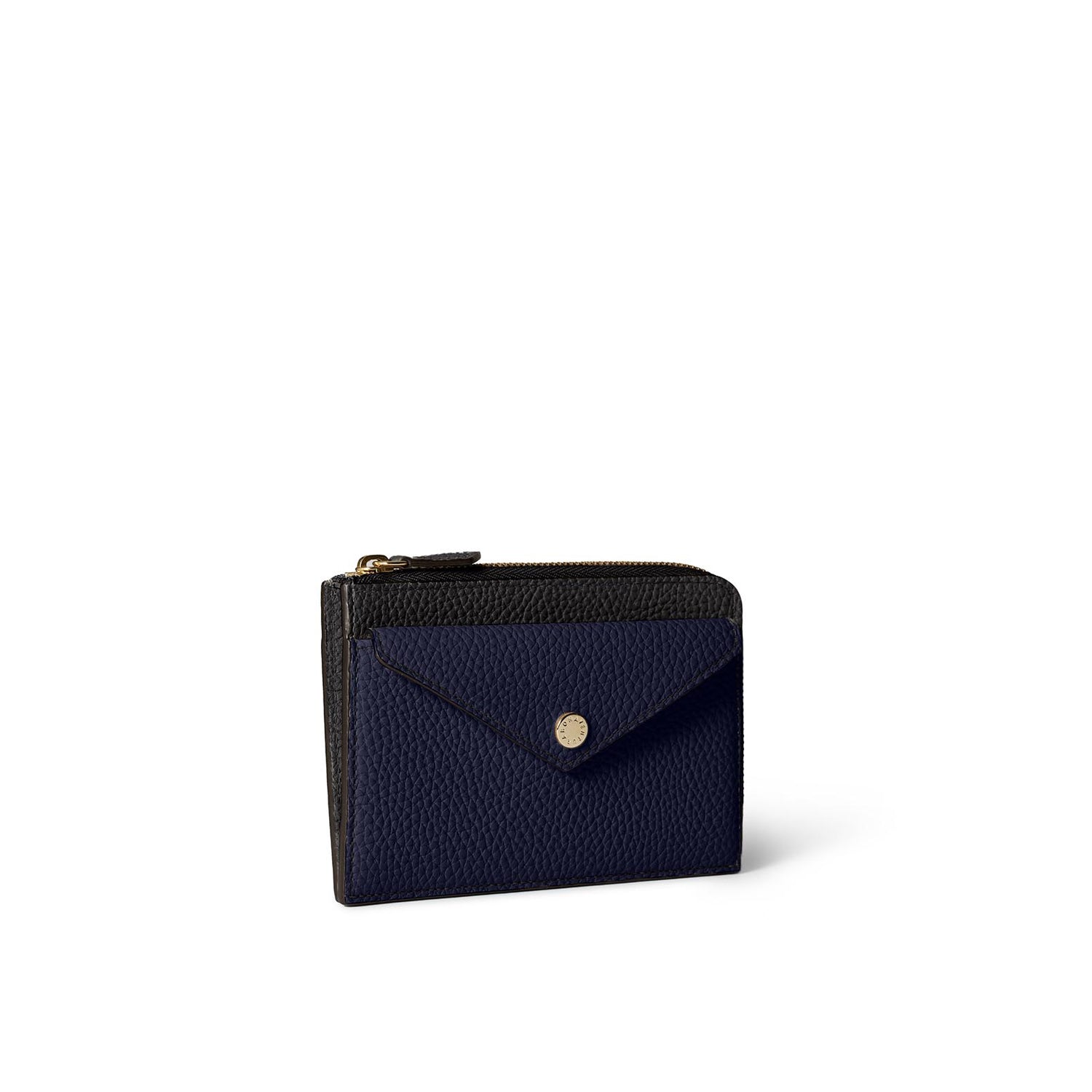 Envelope Zip Wallet Shrink Leather (Black × Navy)
