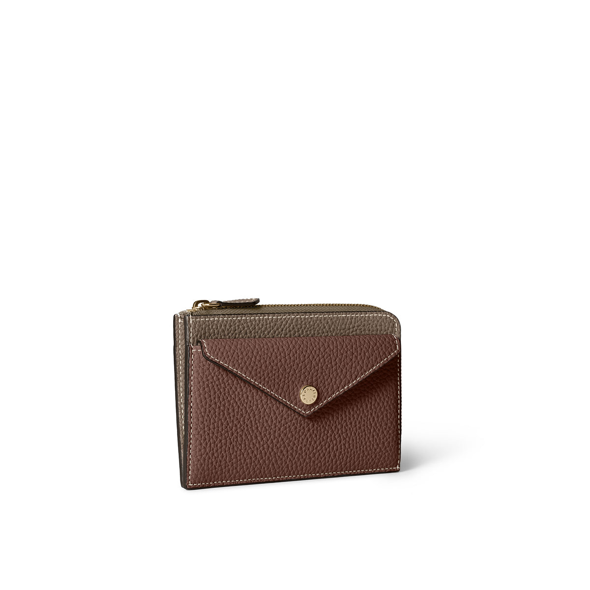 Envelope Zip Wallet Shrink Leather (Etoupe × Chestnut)