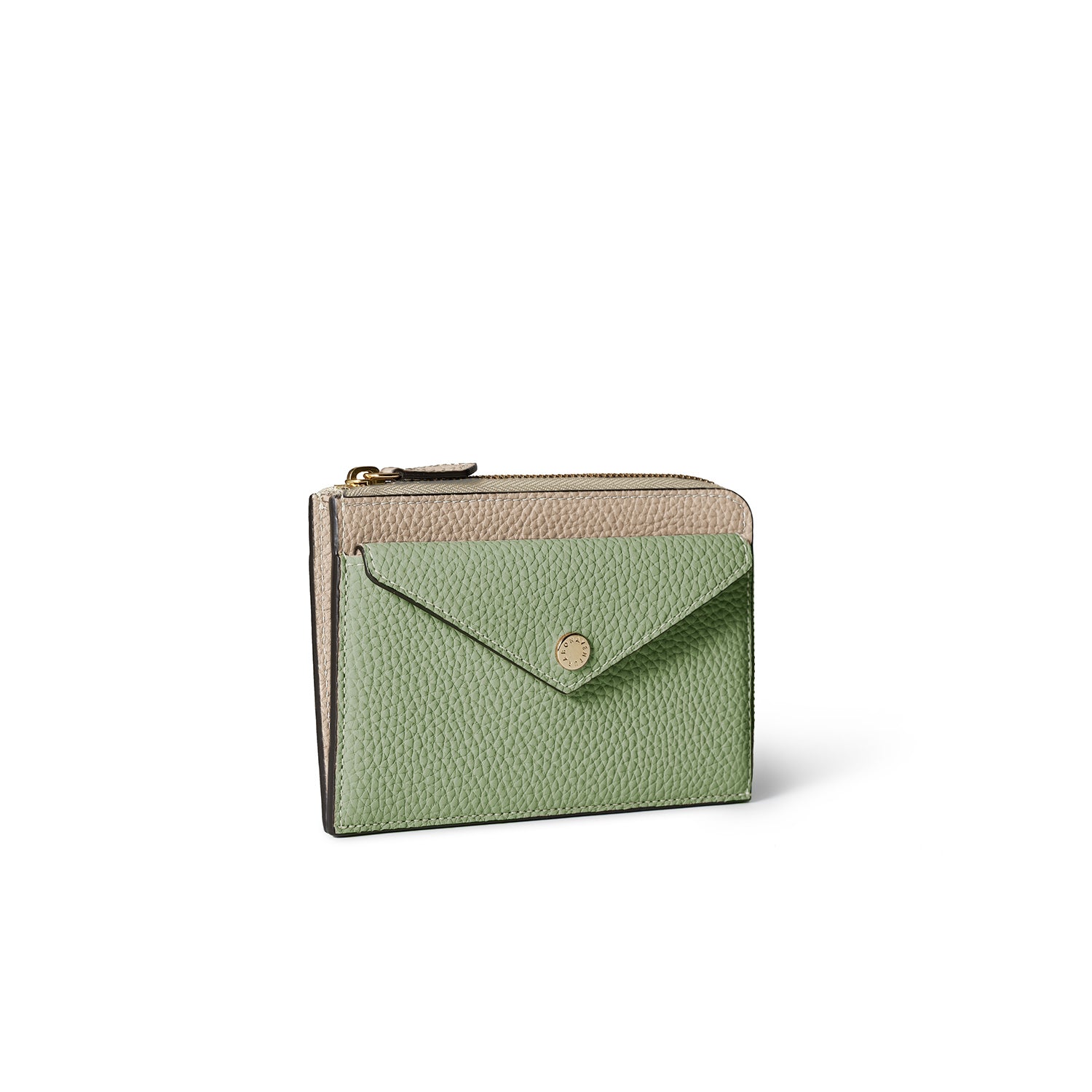 Envelope Zip Wallet Shrink Leather (Greige × Atmos Green)