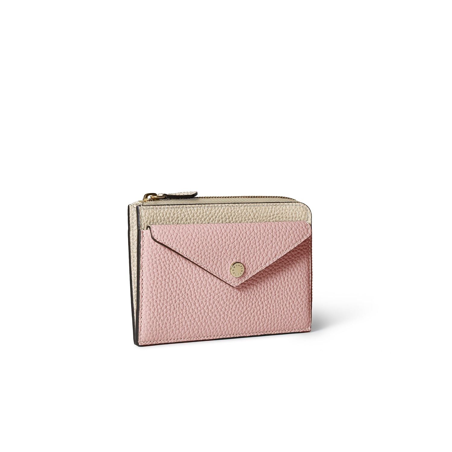 Envelope Zip Wallet Shrink Leather (Greige × Sakura Pink)