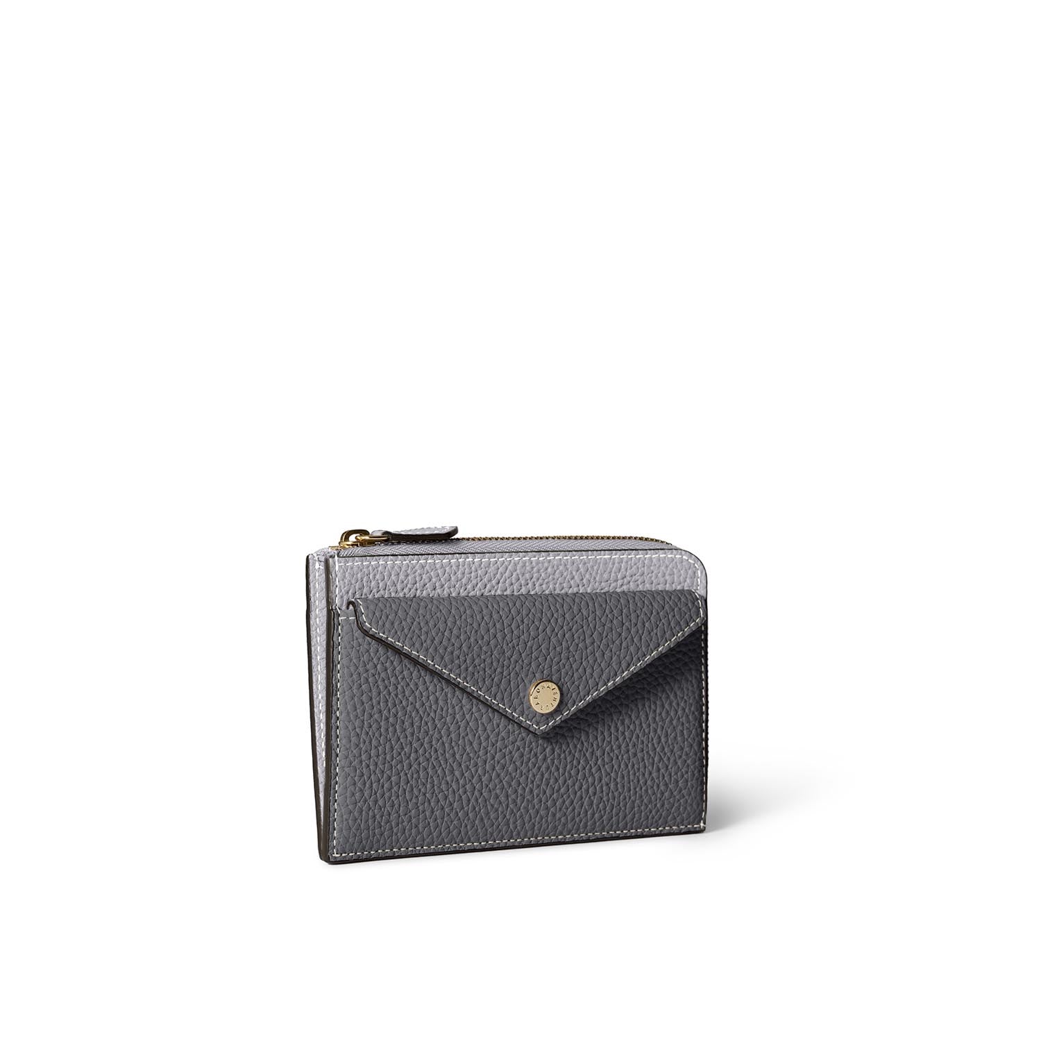 Envelope Zip Wallet Shrink Leather (True Gray × Charcoal Gray)