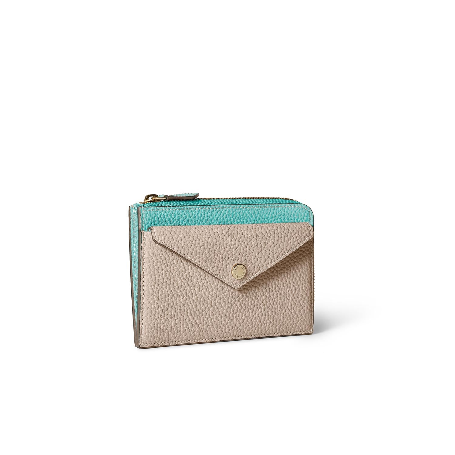 Envelope Zip Wallet Shrink Leather (Atoll Blue × Greige (Etoupe edge paint))