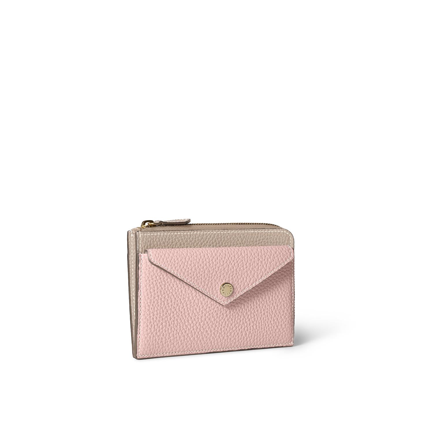 Envelope Zip Wallet Shrink Leather (Greige × Sakura Pink (Etoupe edge paint))