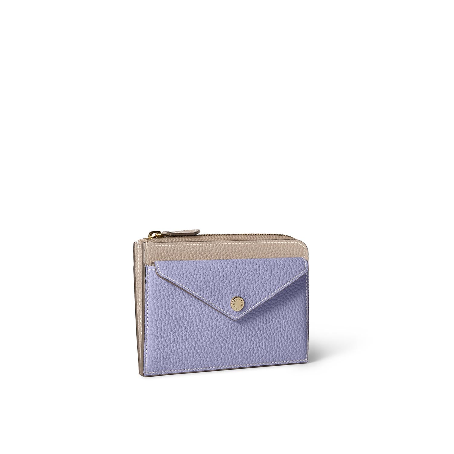 Envelope Zip Wallet Shrink Leather (Greige × Wisteria Purple)