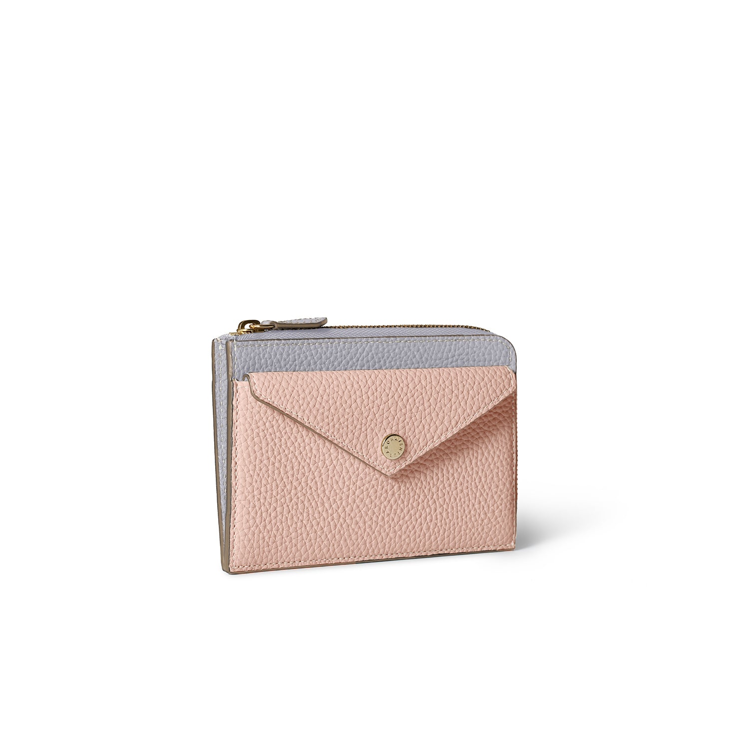 Envelope Zip Wallet Shrink Leather (True Gray × Almond Pink (Etoupe edge paint))