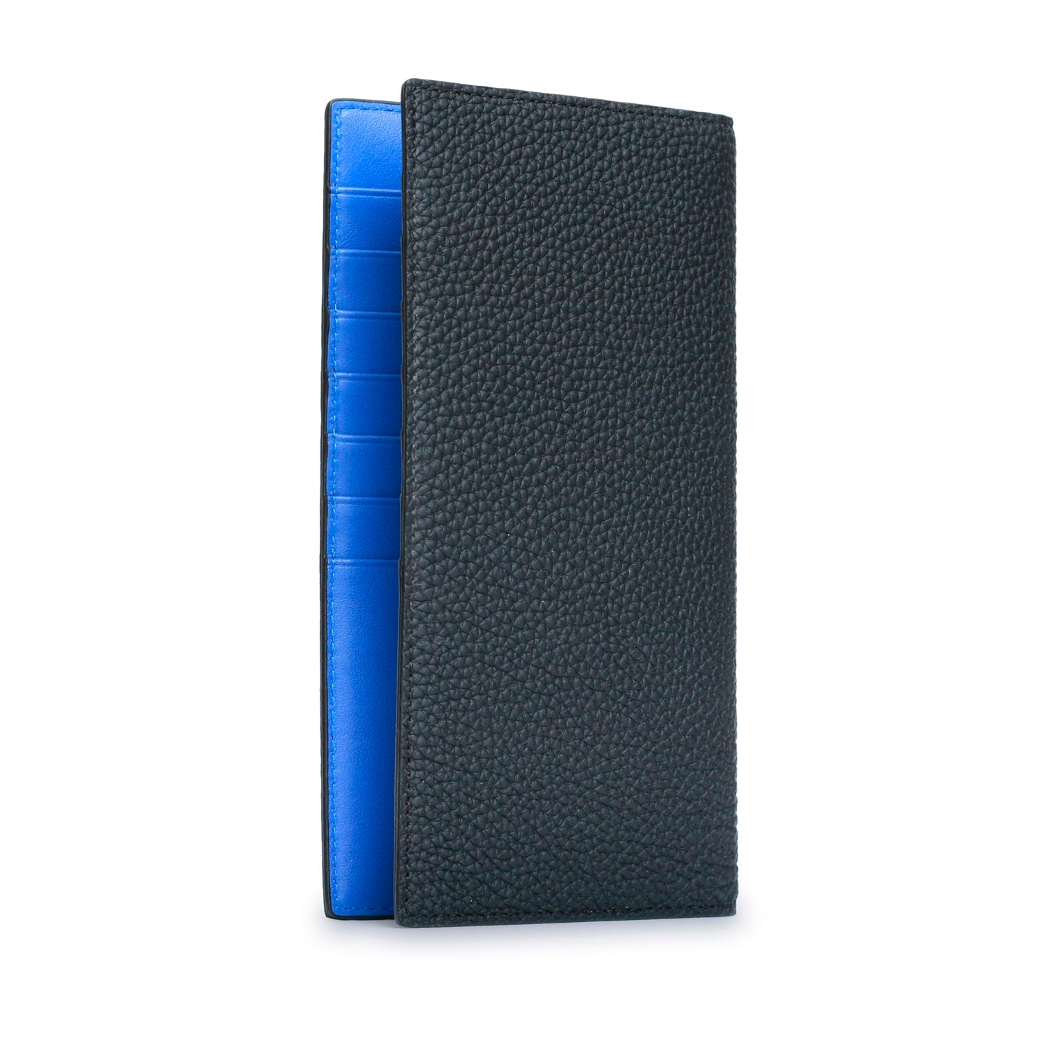 Long Bi-Fold Wallet Shrink Leather (Black × Royal Blue)