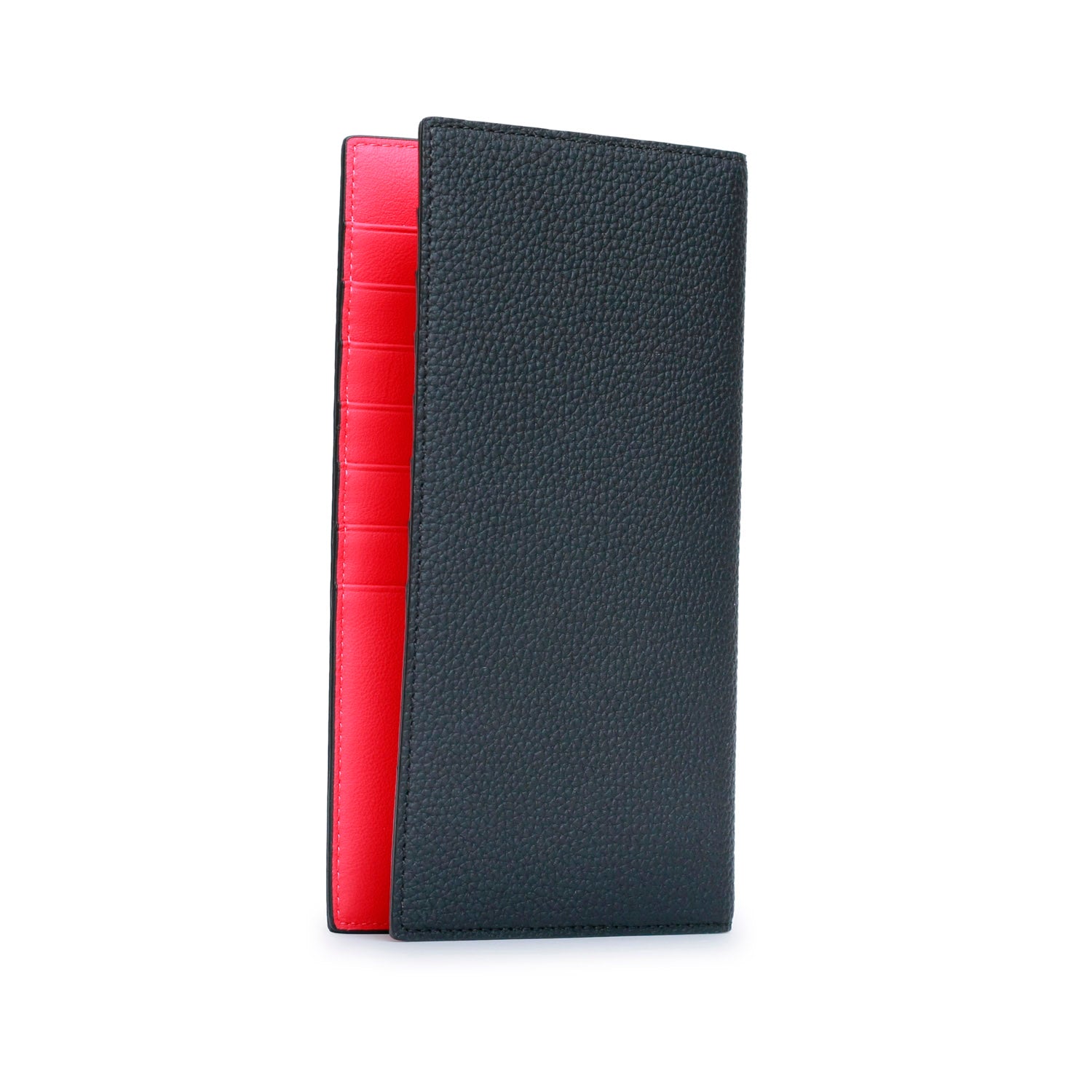 Long Bi-Fold Wallet Shrink Leather (Black × Red)