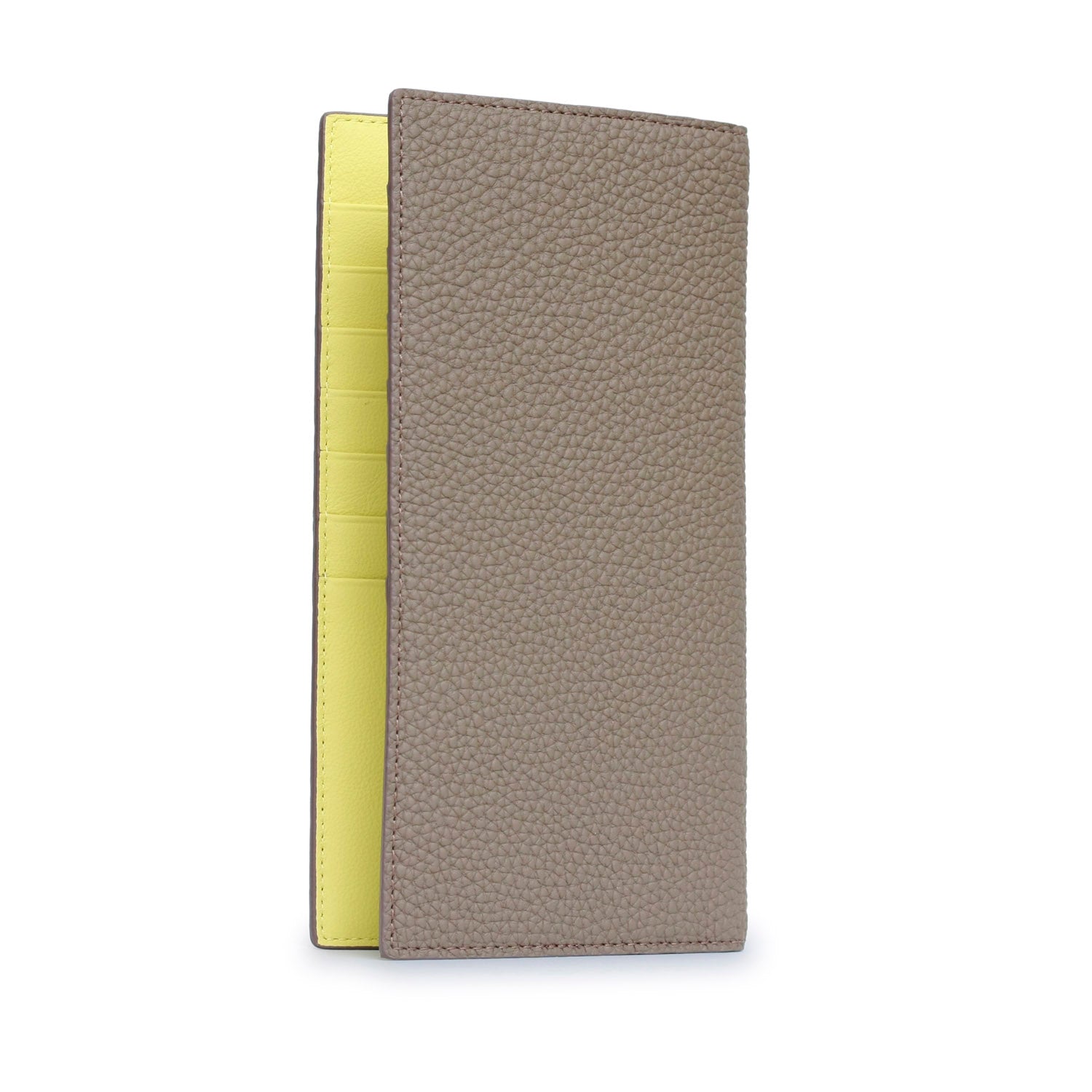 Long Bi-Fold Wallet Shrink Leather (Etoupe × Yellow)