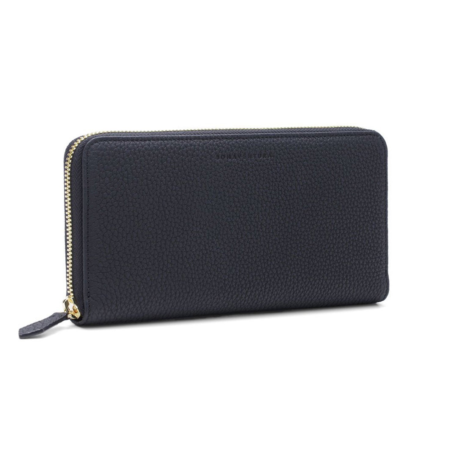 Long Zip Wallet Shrink Leather (Black × Green)