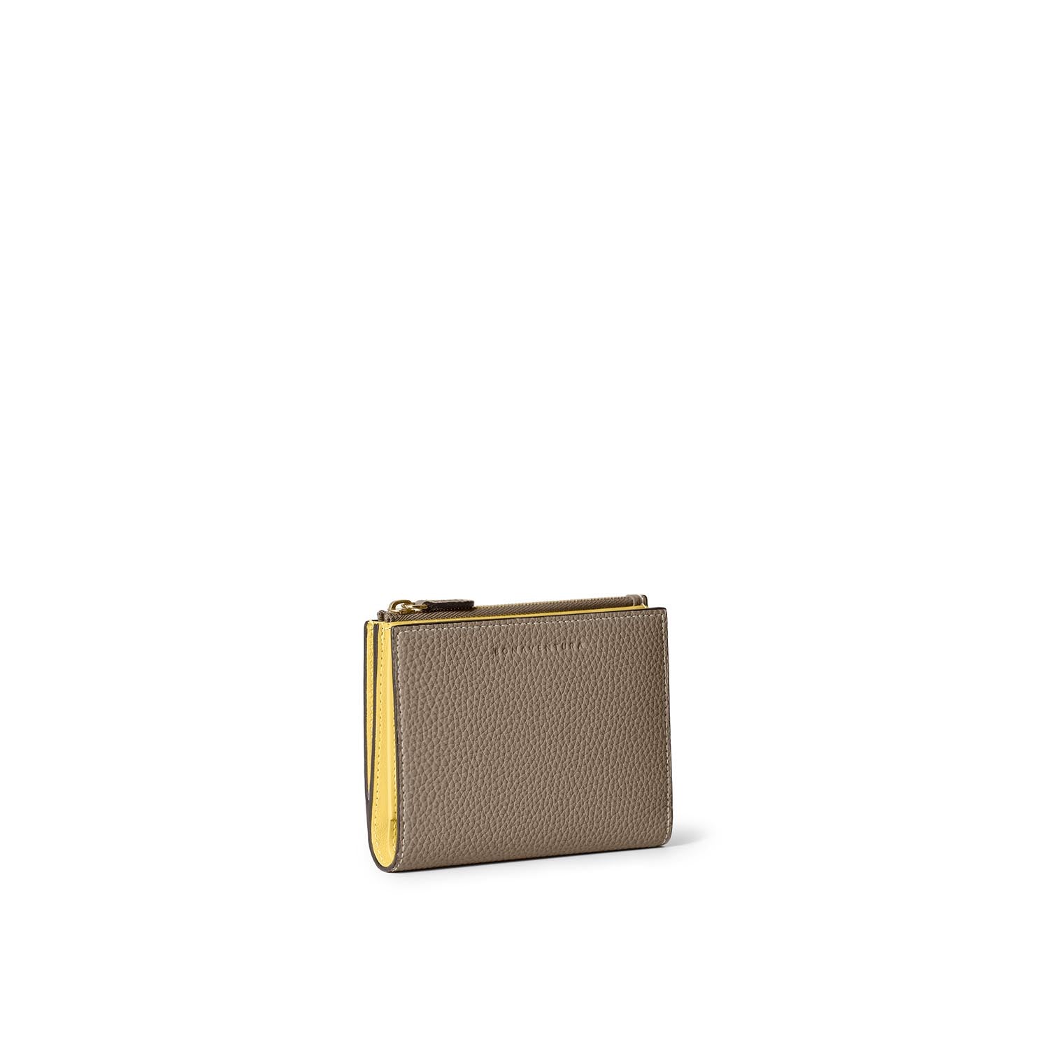 Bi-fold Slim Wallet Shrink Leather (Etoupe × Yellow)
