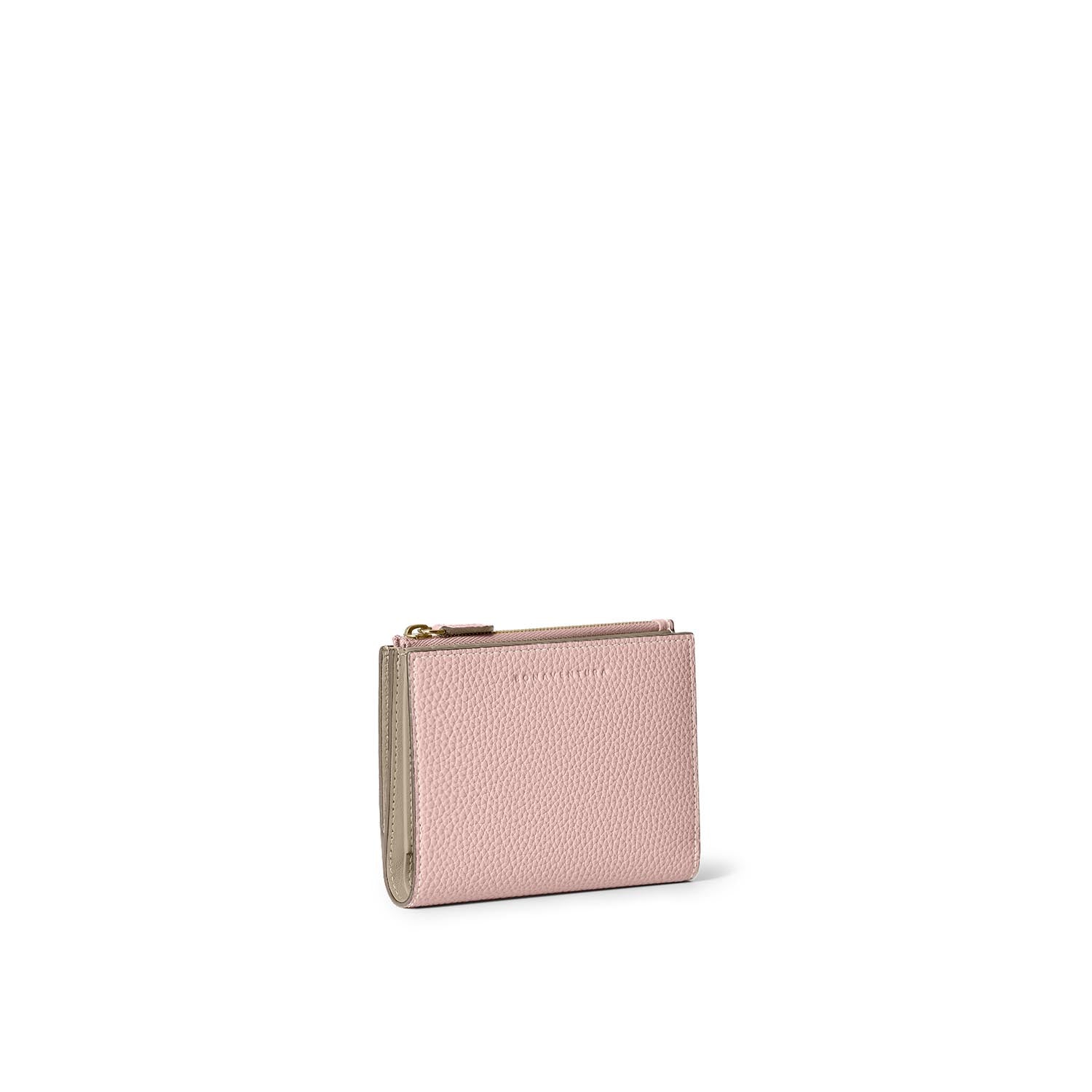 Bi-fold Slim Wallet Shrink Leather (Sakura Pink × Greige (Etoupe edge paint))
