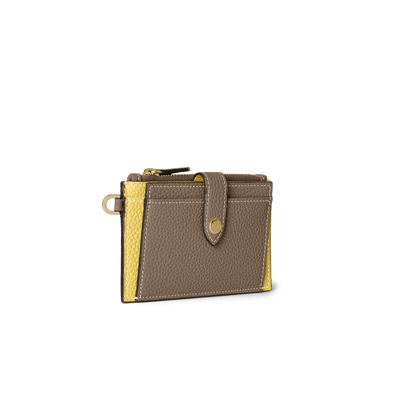 Belted Card Case with Flap Shrink Leather (Etoupe × Yellow)
