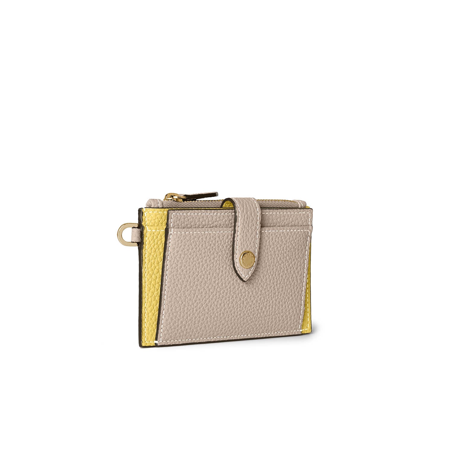 Belted Card Case with Flap Shrink Leather (Greige × Yellow)