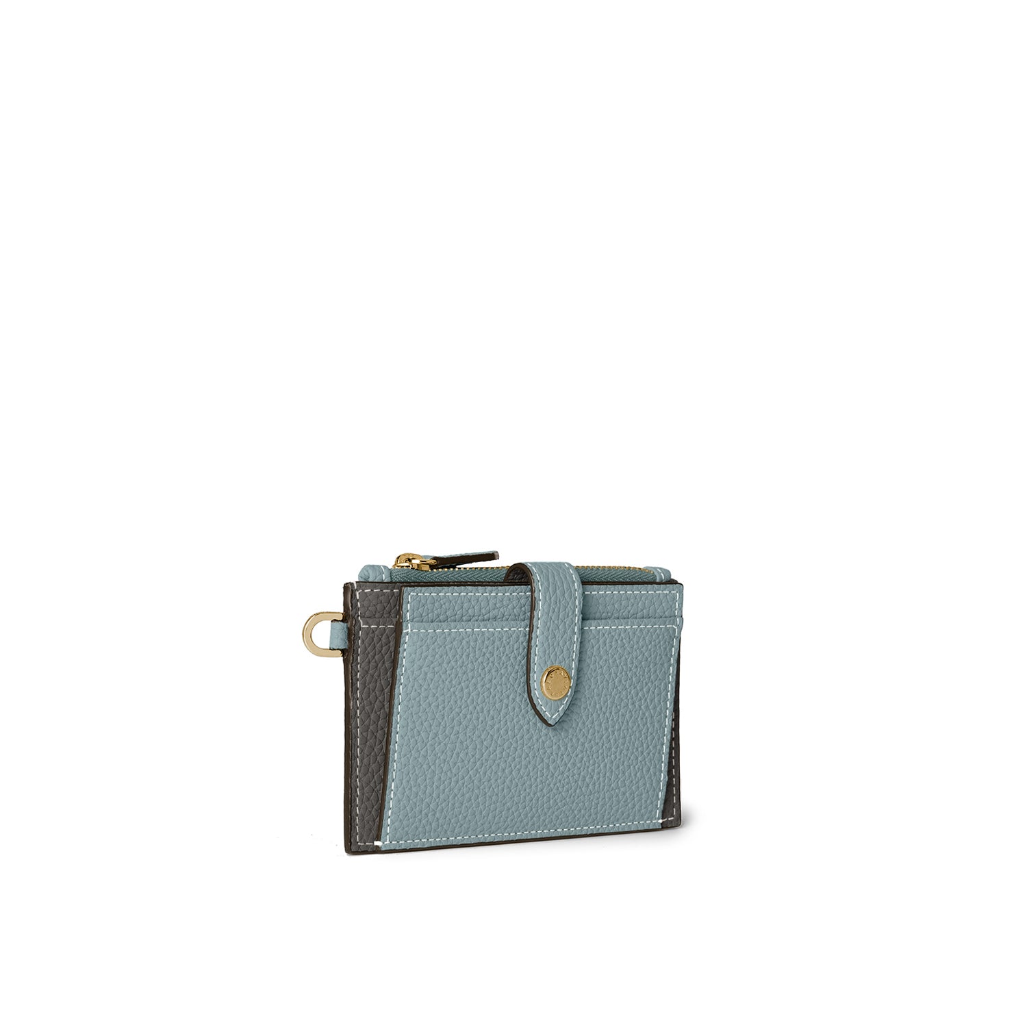 Belted Card Case with Flap Shrink Leather (Smoky Mint × Charcoal Gray)