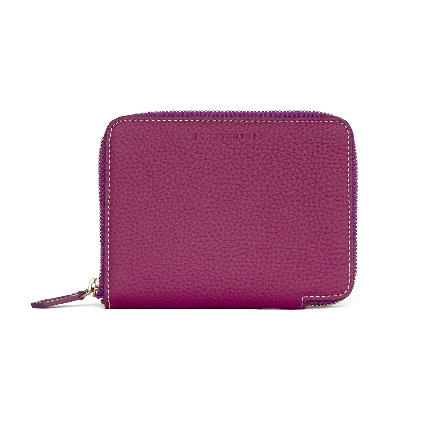 Medium Zip Wallet Shrink Leather (Anemone Purple × Fuchsia Pink)