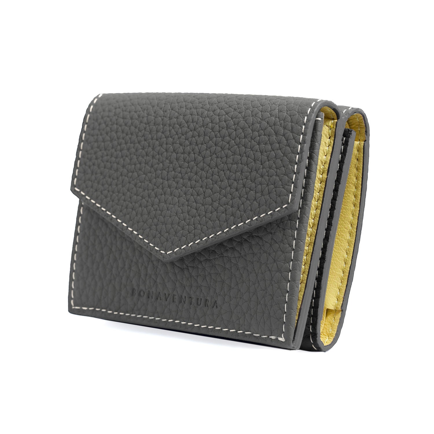 Small Wallet Shrink Leather (Charcoal Gray × Yellow)