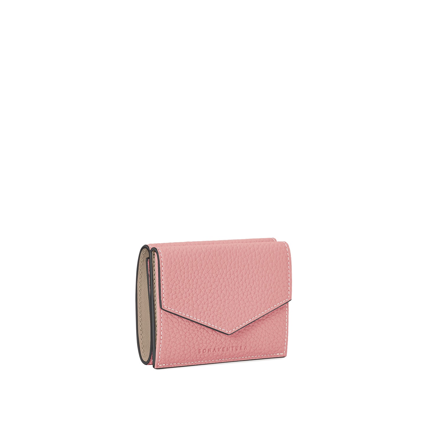 Small Wallet Shrink Leather (Coral Pink × Greige)