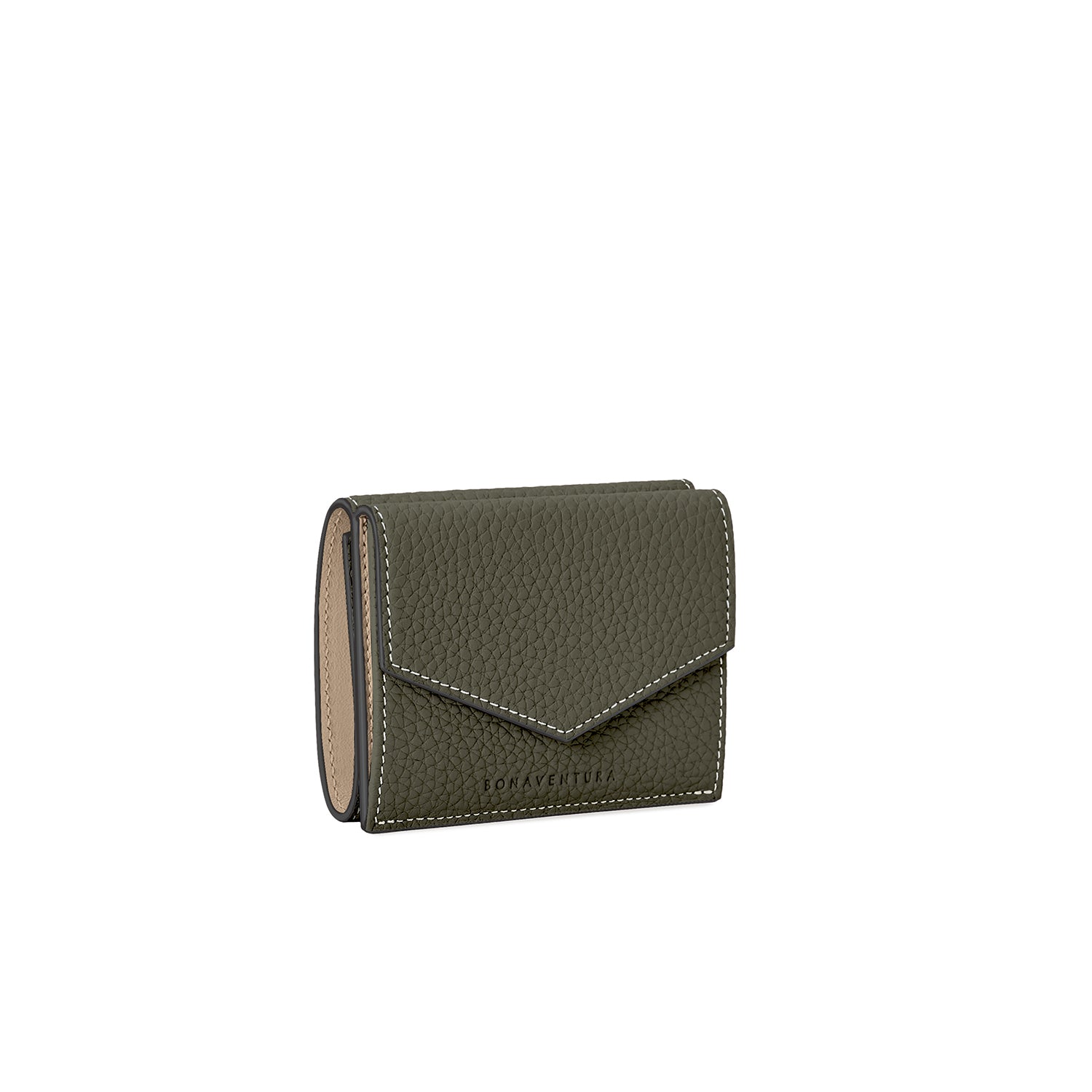 Small Wallet Shrink Leather (Olive × Greige)