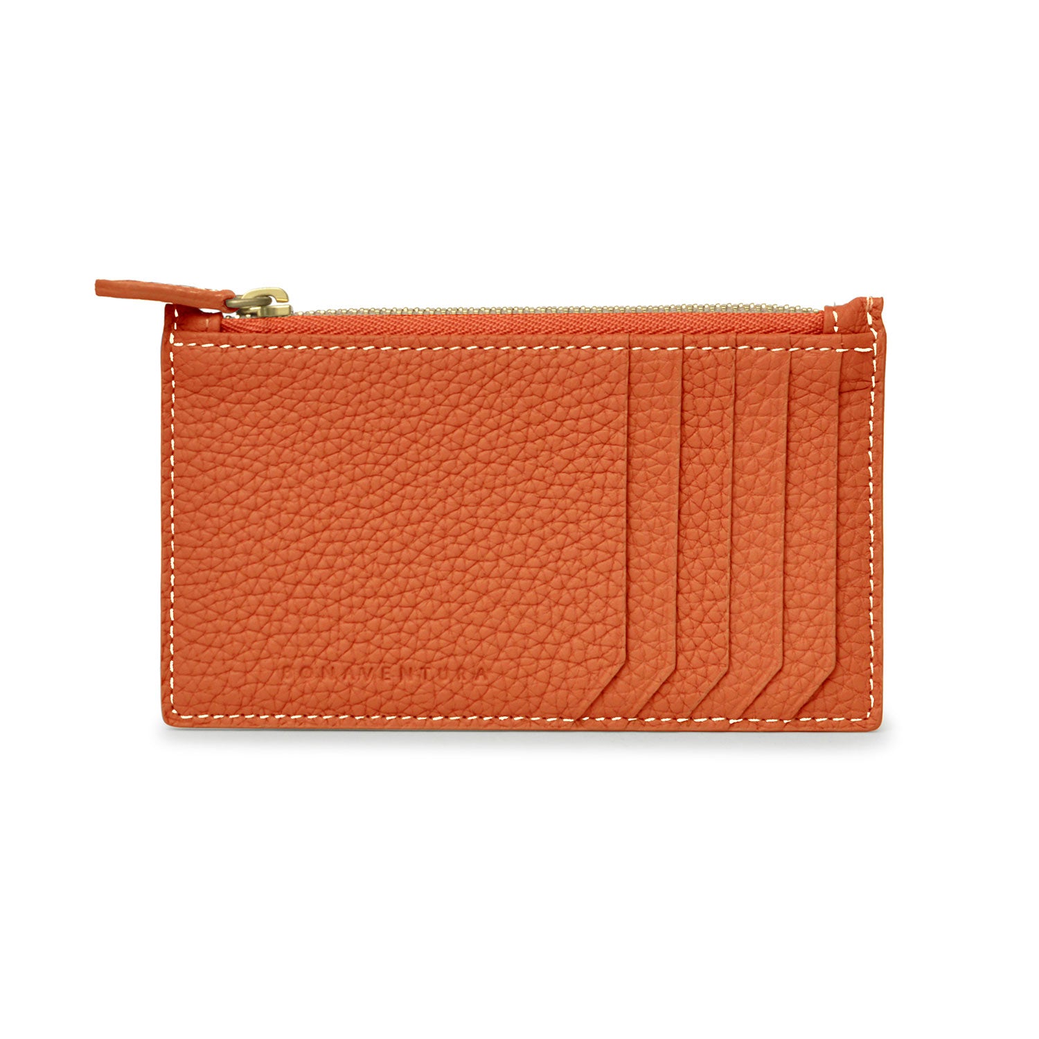 Mini Zip Wallet Gussetless Shrink Leather (Orange × Etoupe)
