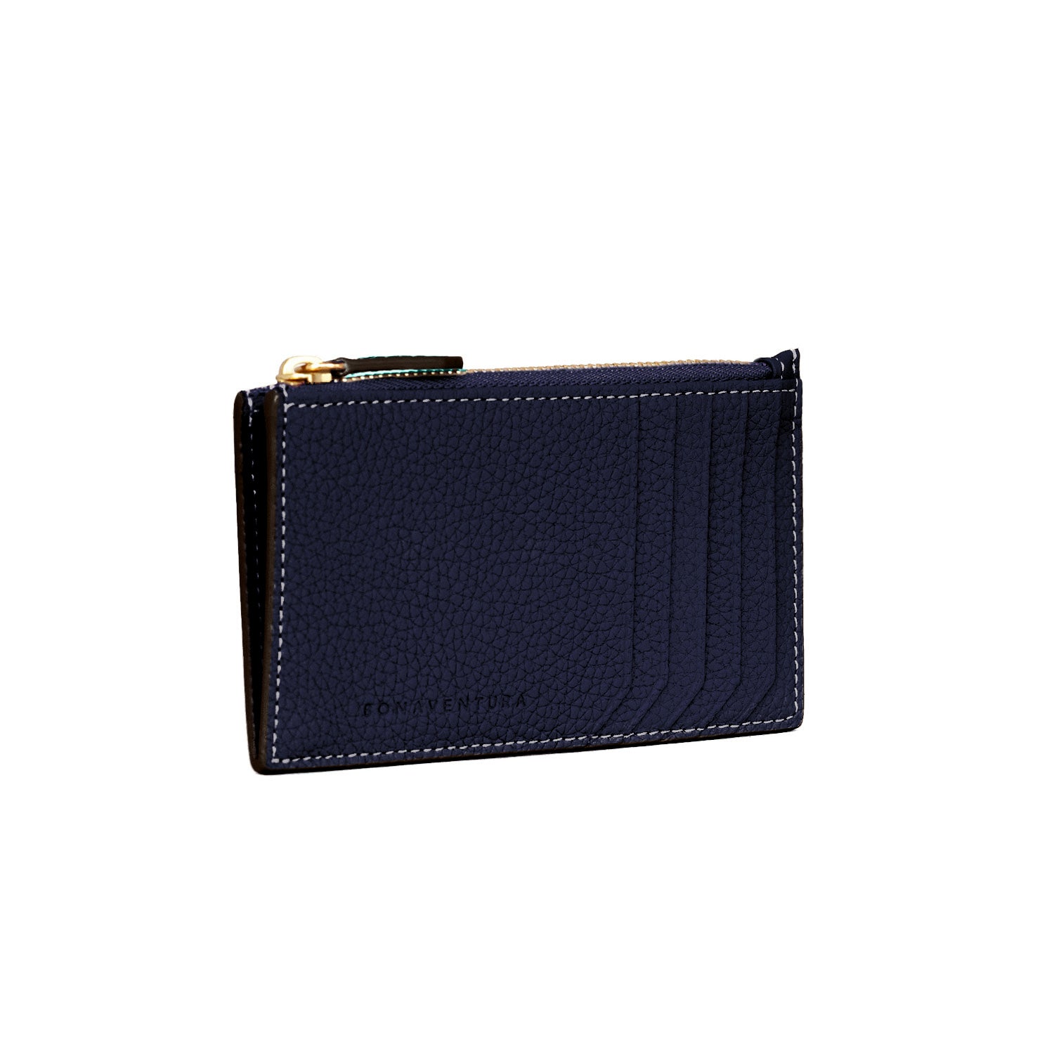 Mini Zip Wallet Shrink Leather (Navy × Greige)