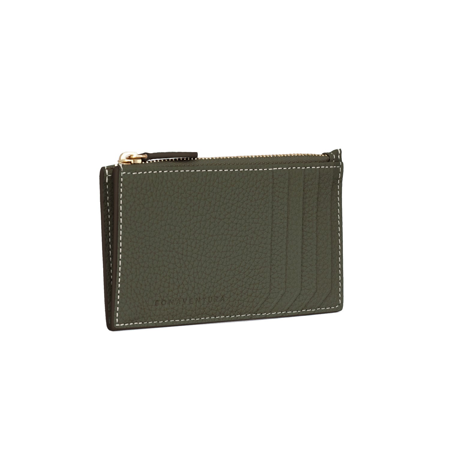 Mini Zip Wallet Shrink Leather (Olive × Greige)