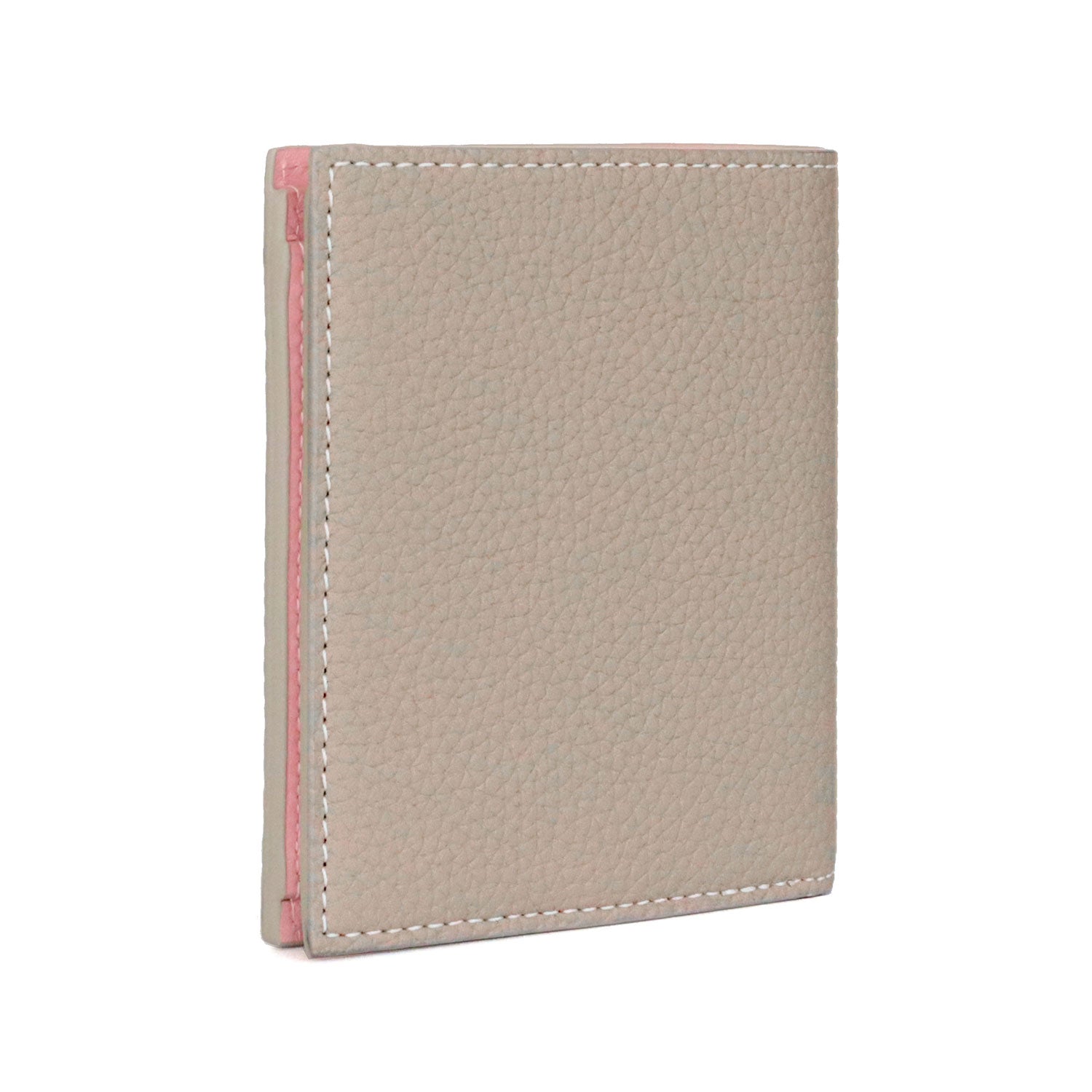 Bi-fold Wallet Shrink Leather (Greige × Baby Pink)
