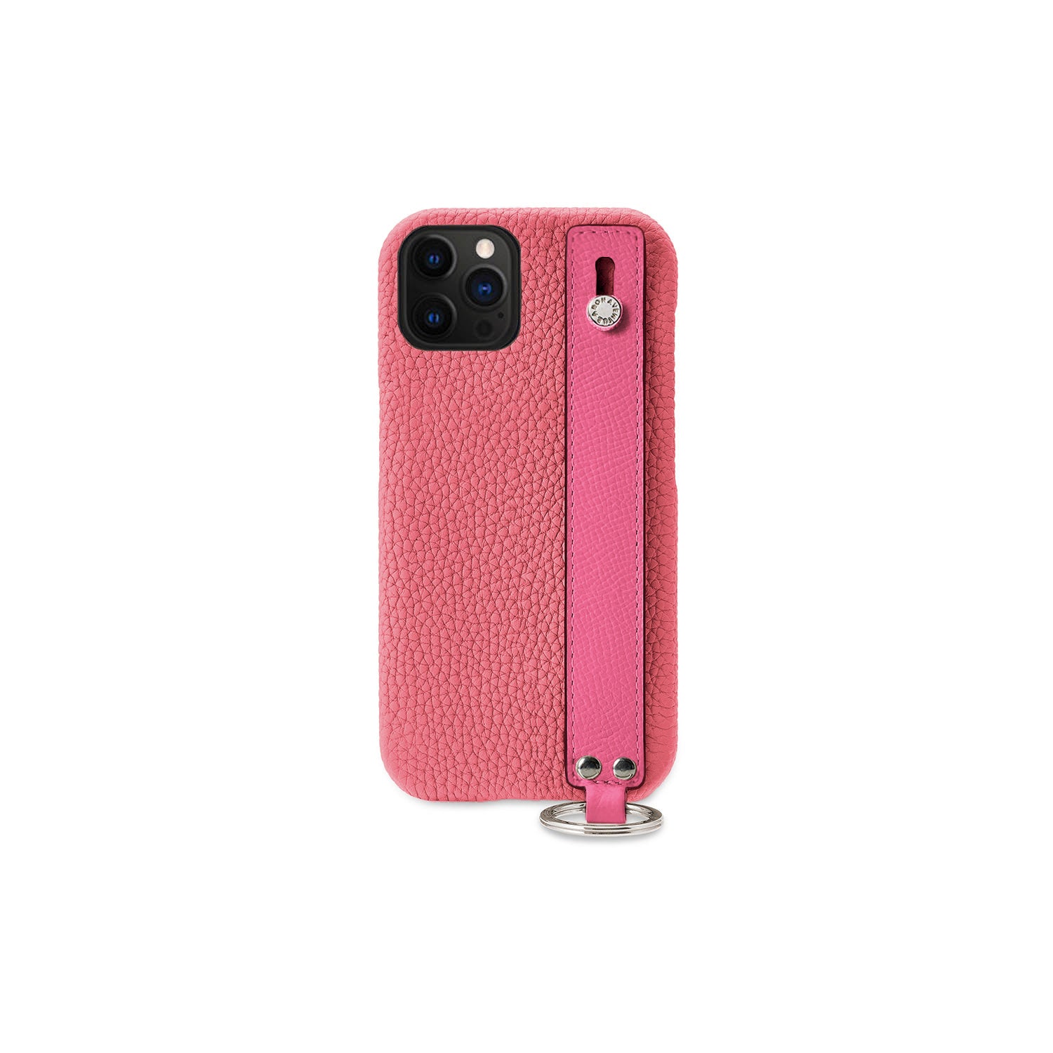 iPhone 12 / 12 Pro Back Cover Case with Handle Shrink Leather (Azalee Pink × Fuchsia Pink - Silver)