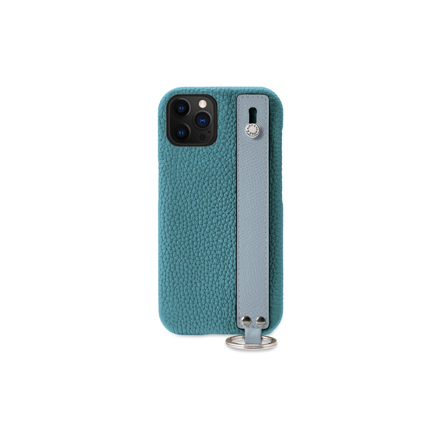 iPhone 12 / 12 Pro Back Cover Case with Handle Shrink Leather (Blue Cyan × Blue Lin - Silver)