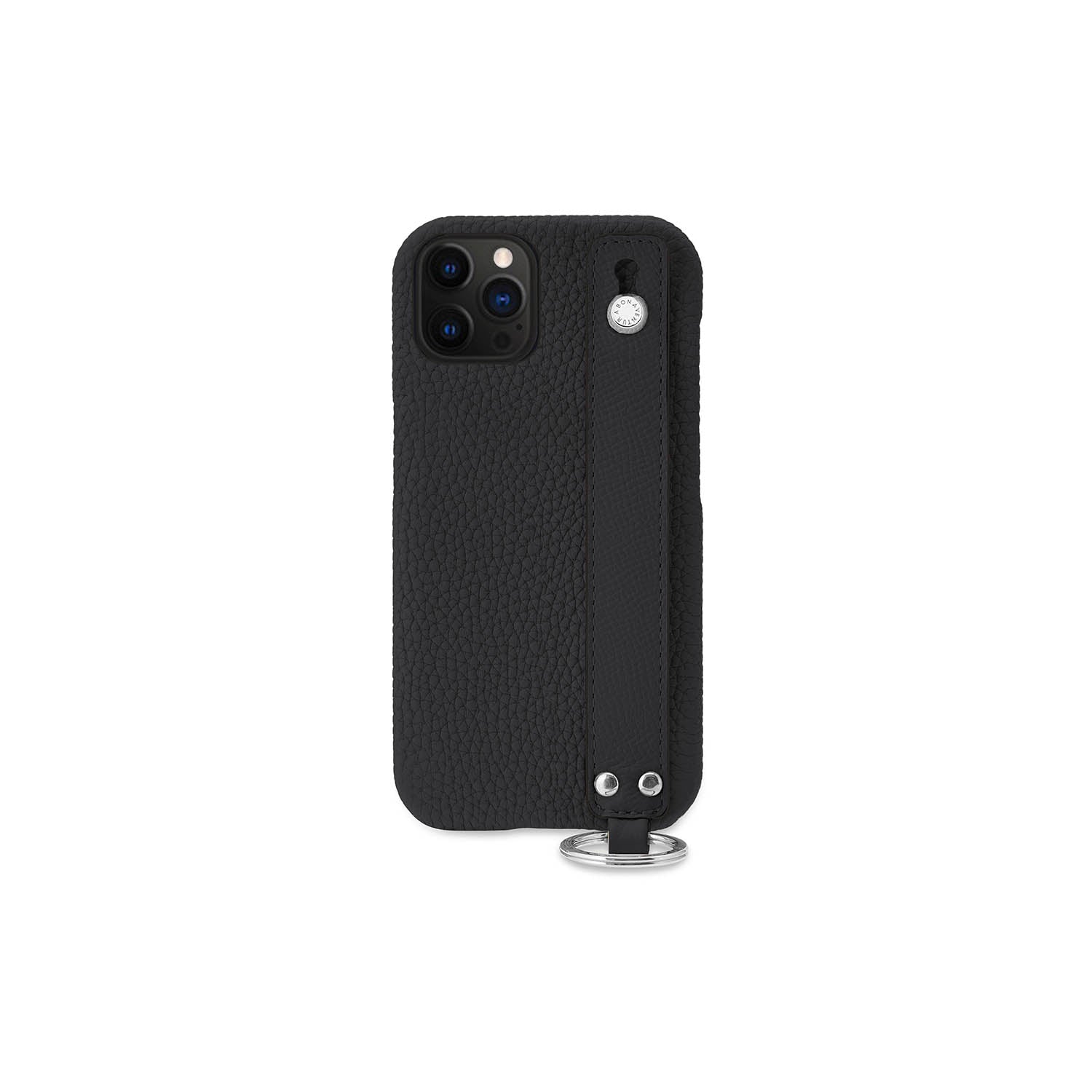iPhone 12 / 12 Pro Back Cover Case with Handle Shrink Leather (Black - Silver)