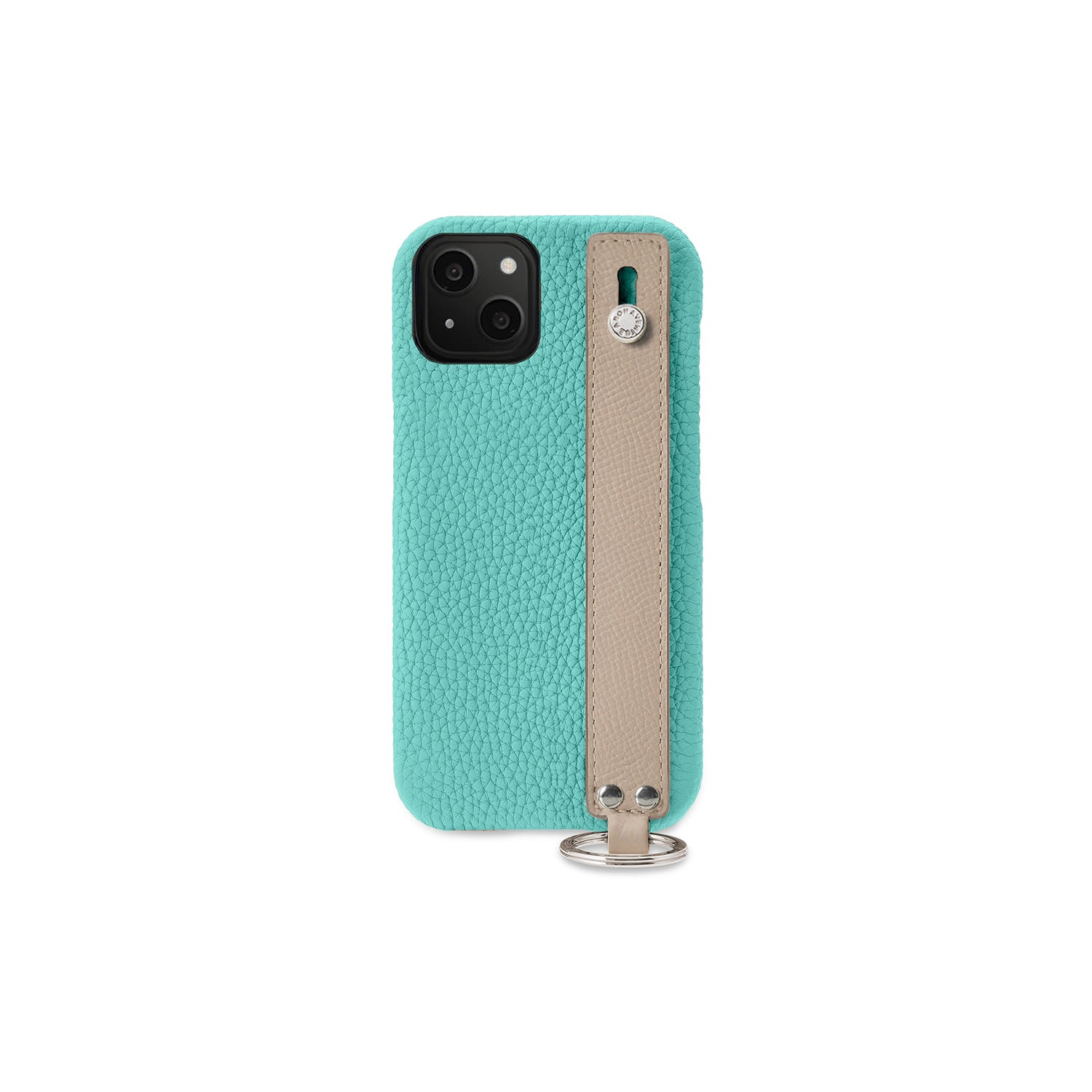 iPhone 13 Back Cover Case with Handle Shrink Leather (Atoll Blue × Greige (Etoupe edge paint) - Silver)