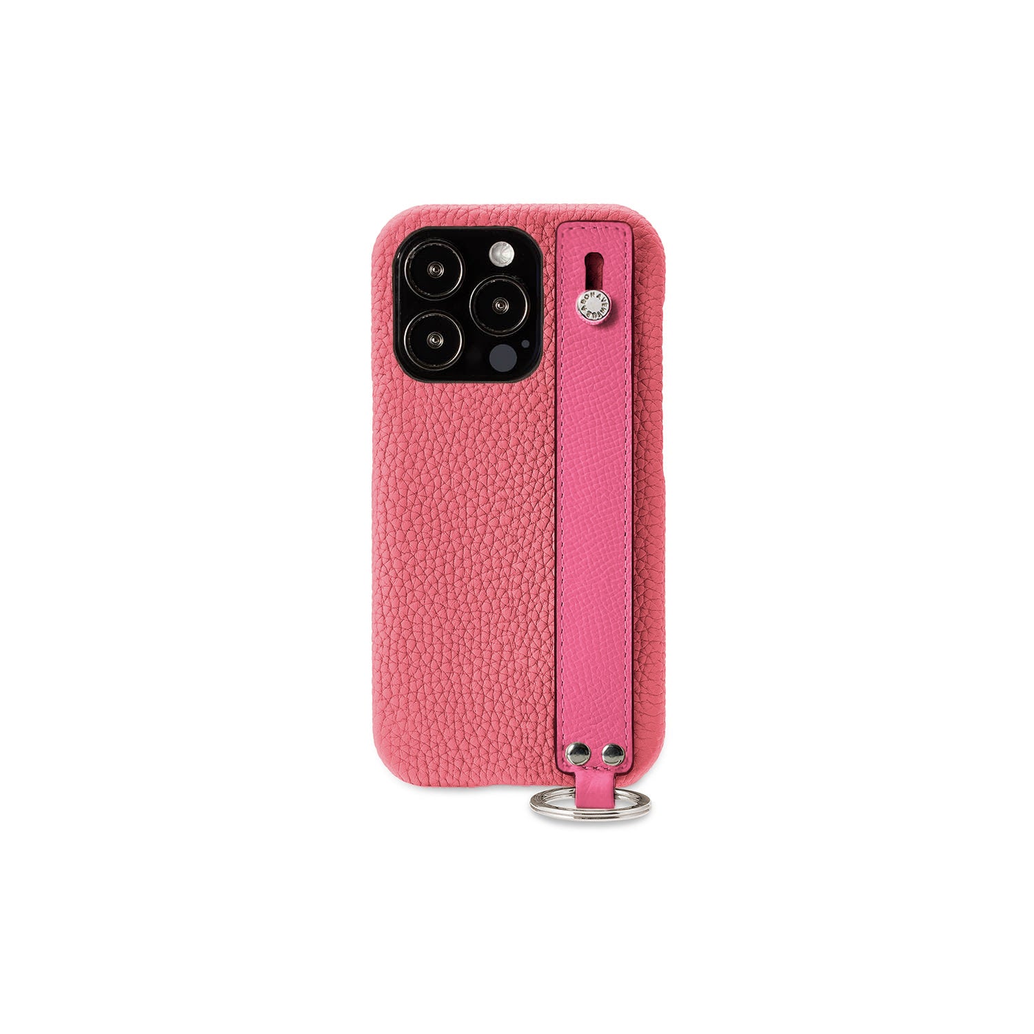 iPhone 13 Pro Back Cover Case with Handle Shrink Leather (Azalee Pink × Fuchsia Pink - Silver)