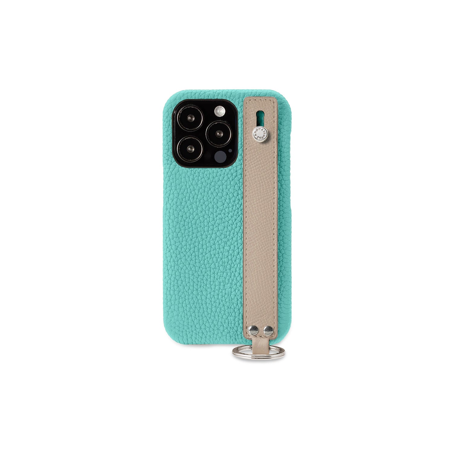 iPhone 13 Pro Back Cover Case with Handle Shrink Leather (Atoll Blue × Greige (Etoupe edge paint) - Silver)