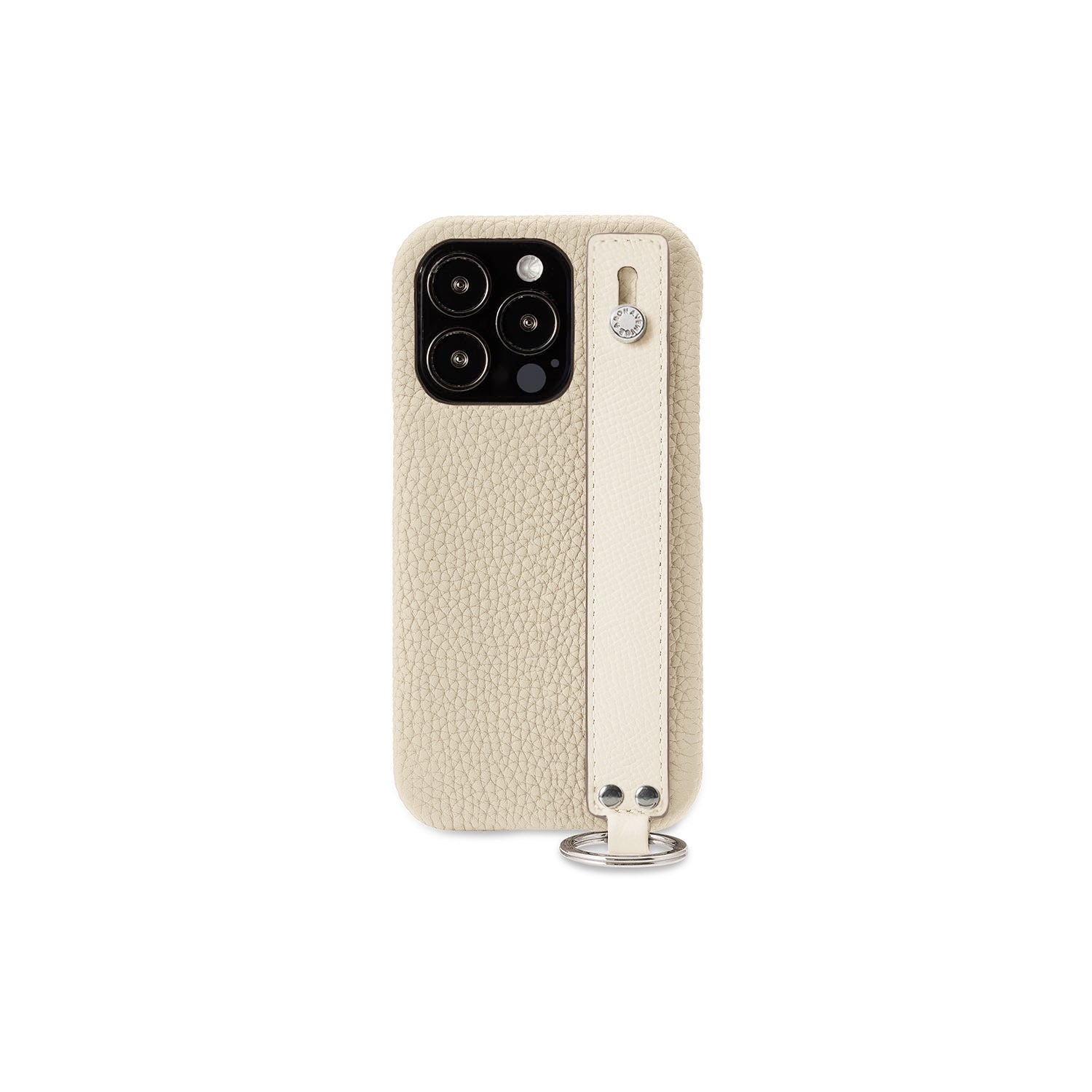iPhone 13 Pro Back Cover Case with Handle Shrink Leather (Ivory × White (Etoupe edge paint) - Silver)