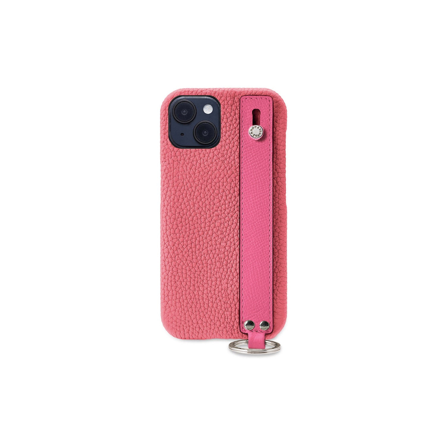 iPhone 14 Back Cover Case with Handle Shrink Leather (Azalee Pink × Fuchsia Pink - Silver)