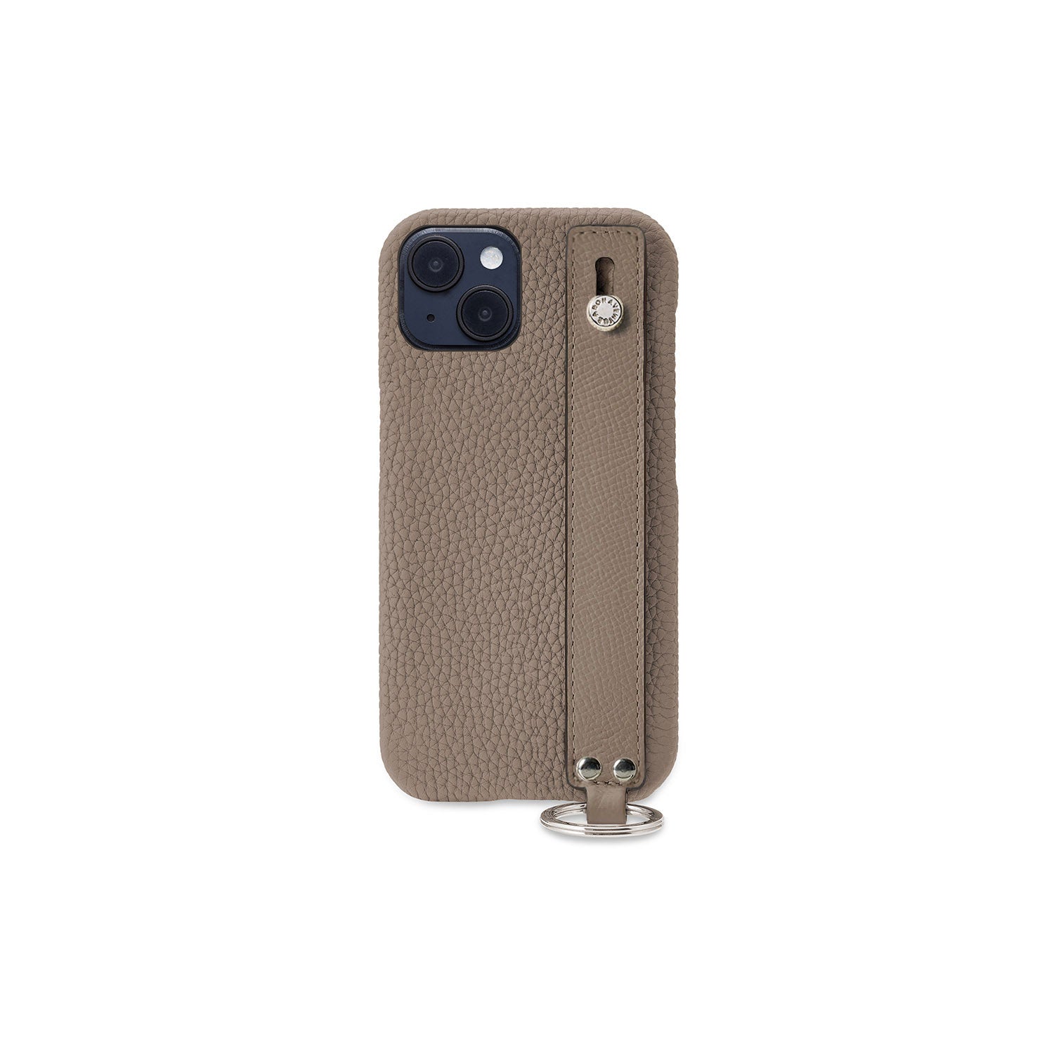 iPhone 14 Back Cover Case with Handle Shrink Leather (Etoupe - Silver)