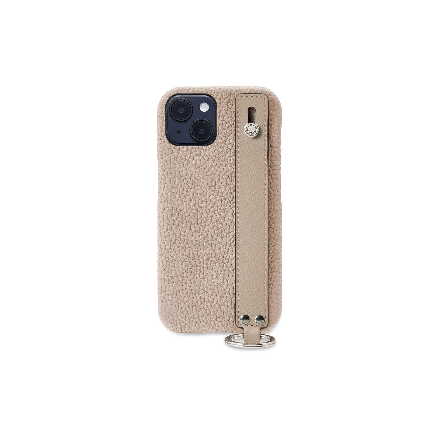 iPhone 14 Back Cover Case with Handle Shrink Leather (Greige - Silver)