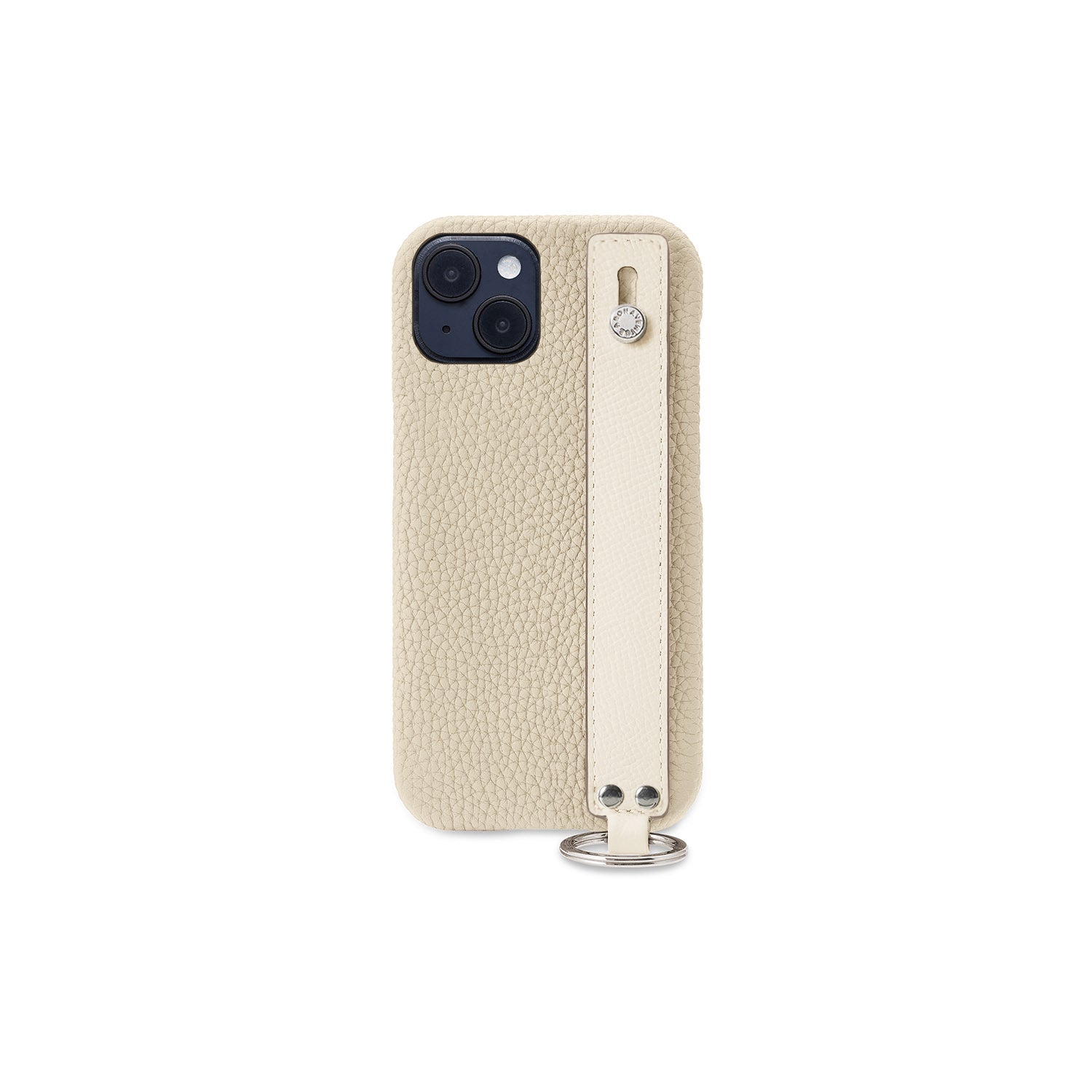 iPhone 14 Back Cover Case with Handle Shrink Leather (Ivory × White (Etoupe edge paint) - Silver)