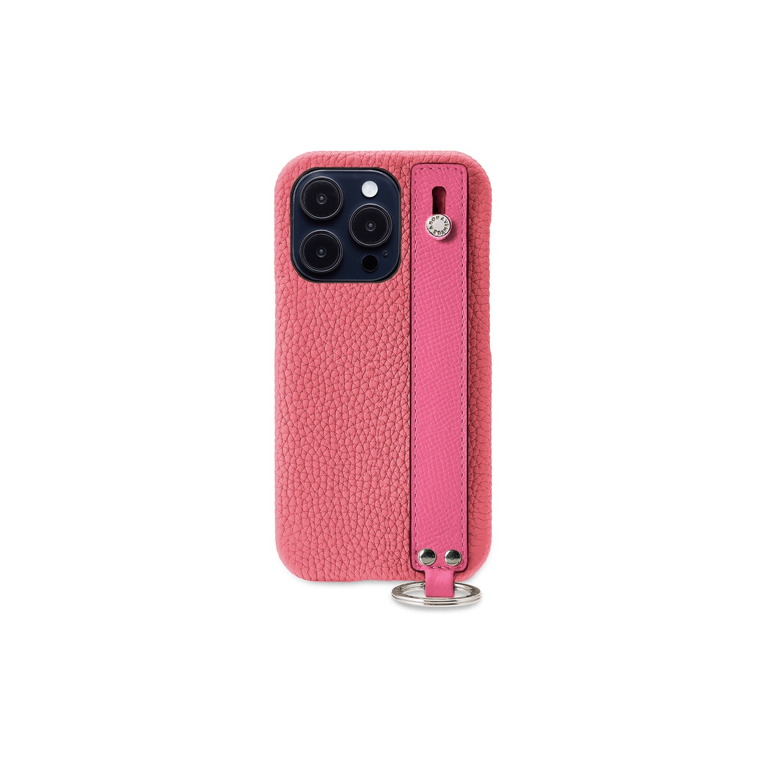 iPhone 14 Pro Back Cover Case with Handle Shrink Leather (Azalee Pink × Fuchsia Pink - Silver)