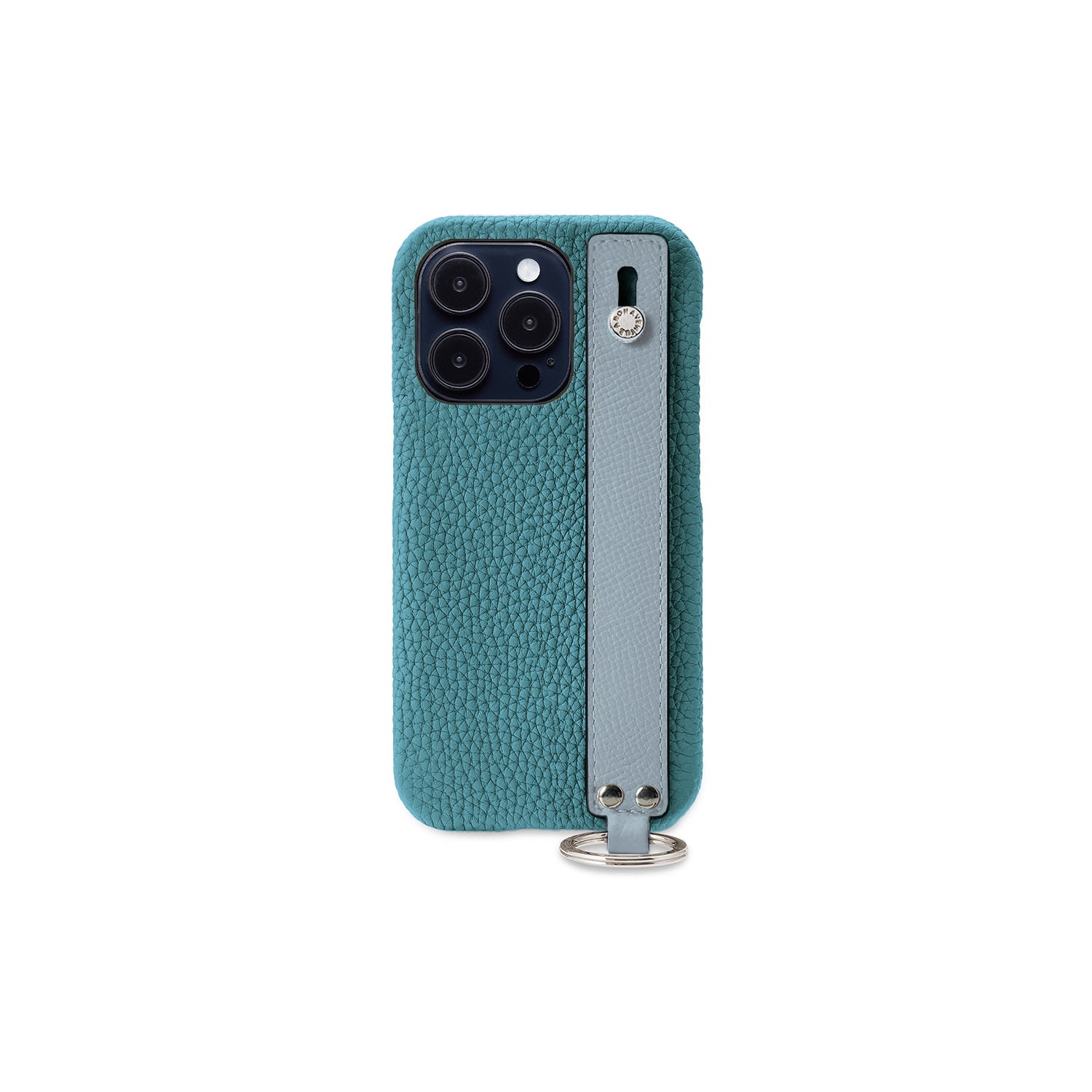 iPhone 14 Pro Back Cover Case with Handle Shrink Leather (Blue Cyan × Blue Lin - Silver)