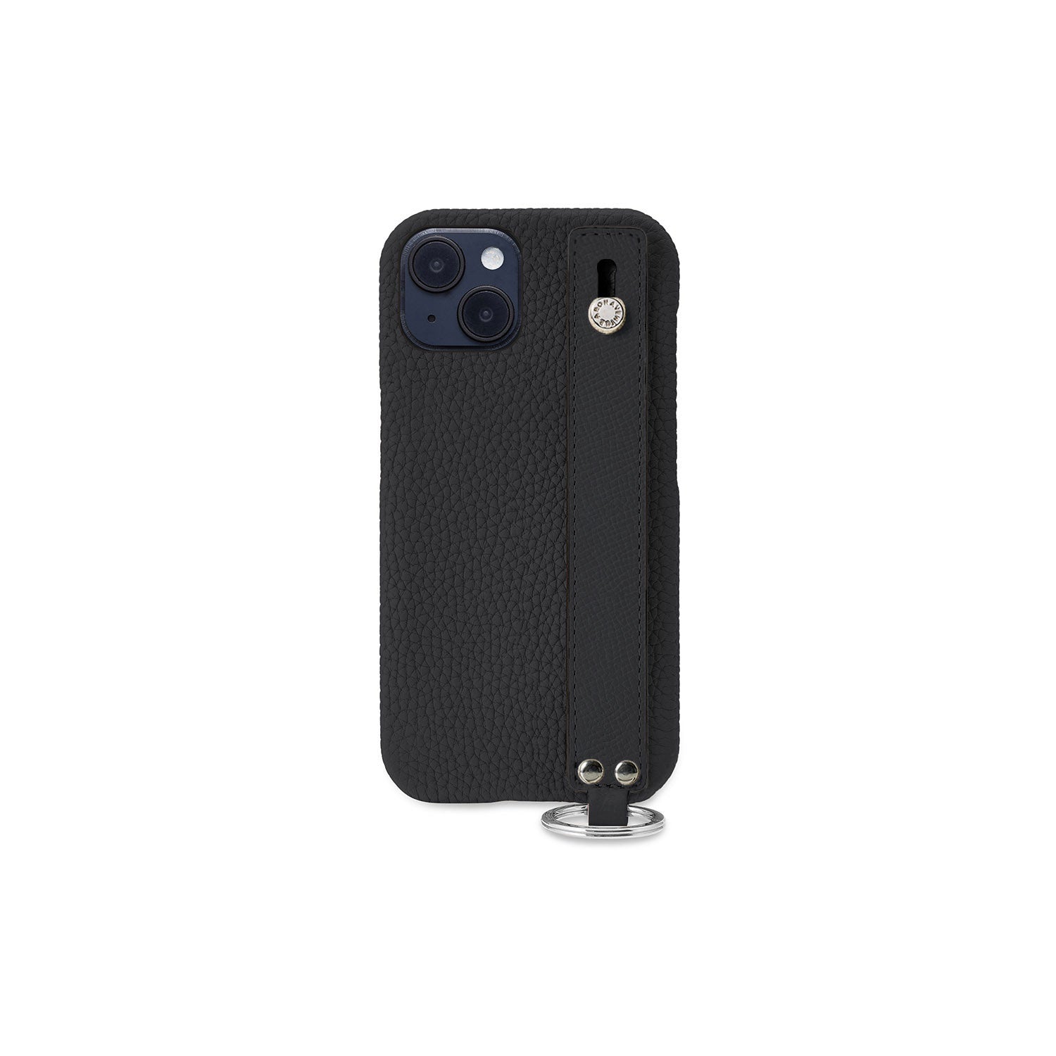 iPhone 14 Plus Back Cover Case with Handle Shrink Leather (Black - Silver)