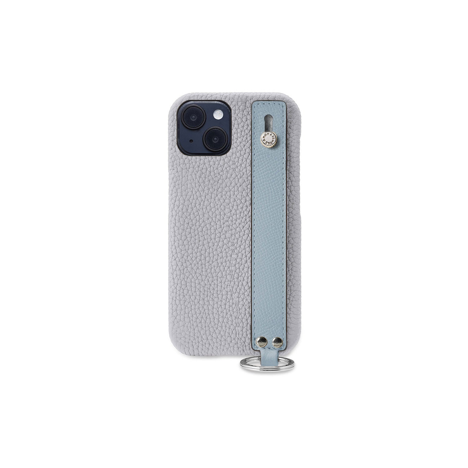 iPhone 14 Plus Back Cover Case with Handle Shrink Leather (True Gray × Blue Lin - Silver)