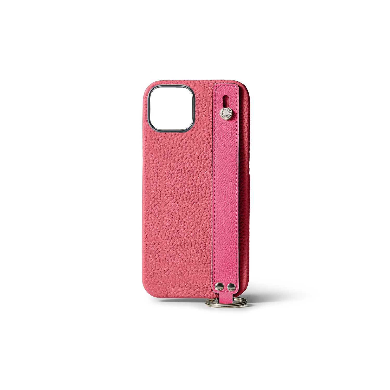 iPhone 15 Back Cover Case with Handle Shrink Leather (Azalee Pink × Fuchsia Pink - Silver)