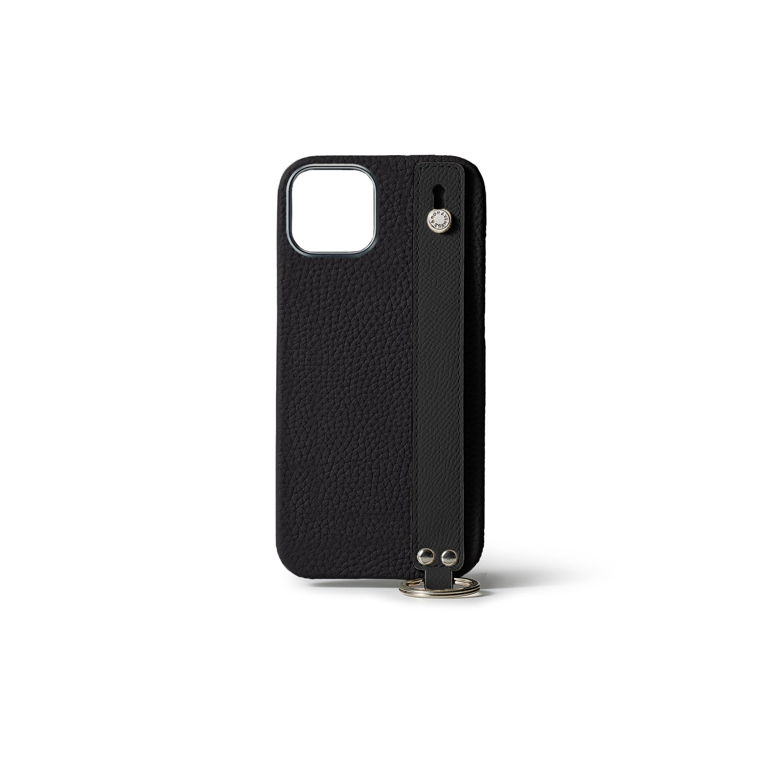 iPhone 15 Back Cover Case with Handle Shrink Leather (Black - Silver)