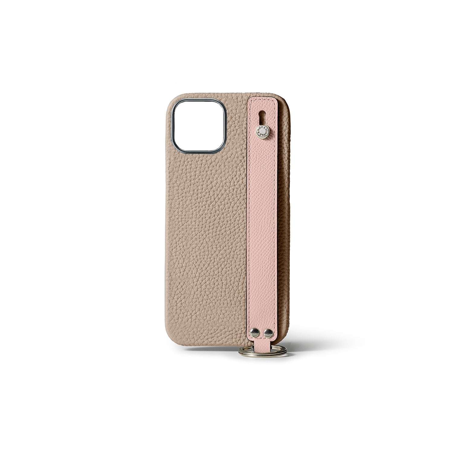 iPhone 15 Back Cover Case with Handle Shrink Leather (Greige × Shell Pink - Silver)