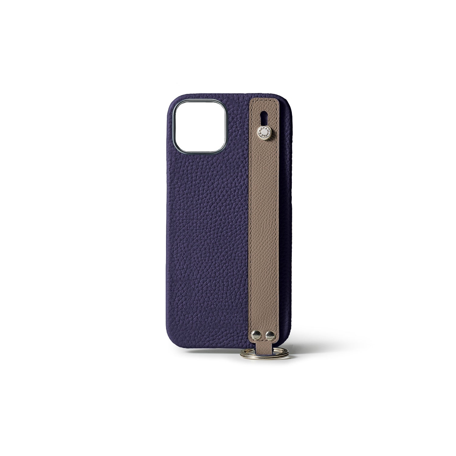 iPhone 15 Back Cover Case with Handle Shrink Leather (Indigo Blue × Etoupe - Silver)