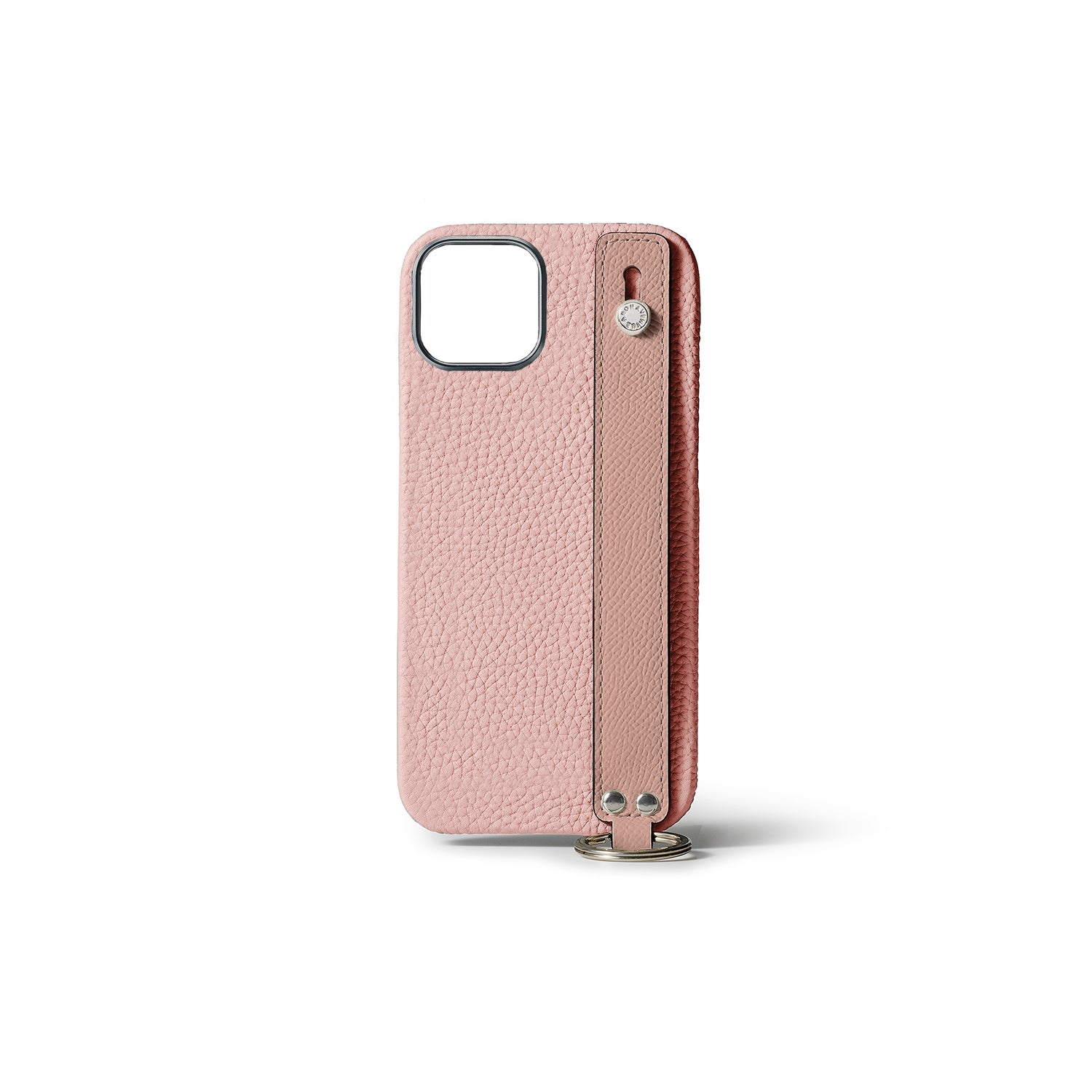 iPhone 15 Back Cover Case with Handle Shrink Leather (Sakura Pink × Shell Pink - Silver)
