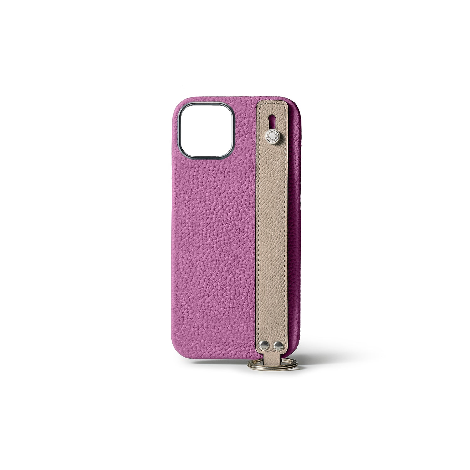 iPhone 15 Back Cover Case with Handle Shrink Leather (Pearl Purple × Greige - Silver)