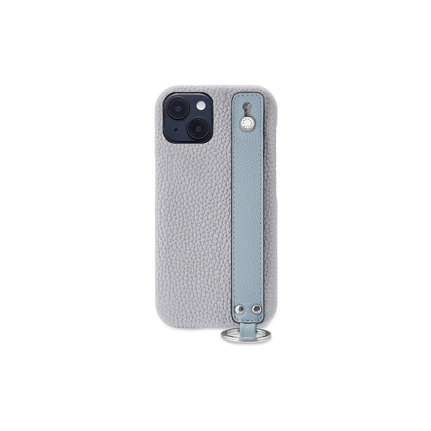 iPhone 15 Back Cover Case with Handle Shrink Leather (True Gray × Blue Lin - Silver)